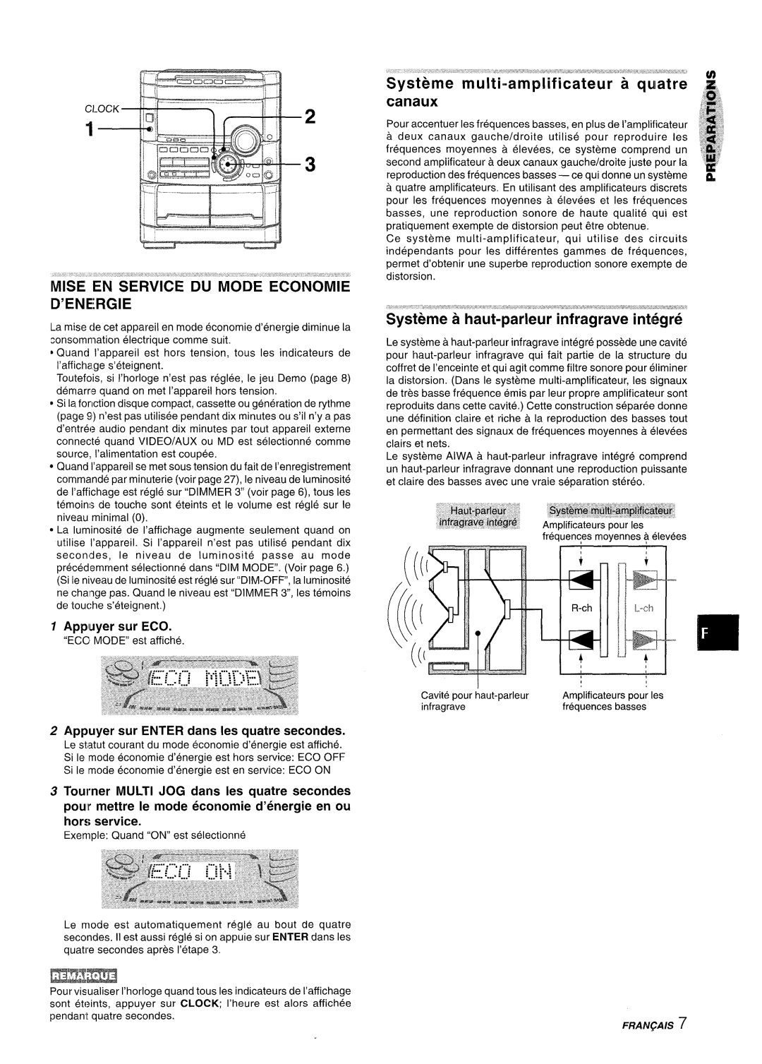 Sony NSX-A777 manual Mise EN Service DU Mode Economie D’ENERGIE, Canaux, Appuyer sur Enter clans Ies quatre secondes 