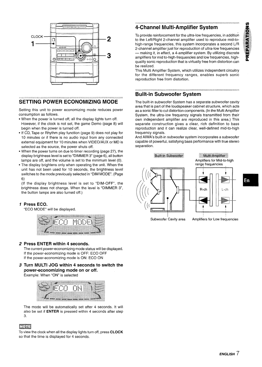 Sony NSX-A777 Setting Power Economizing Mode, Channel Miulti-Amplifier System, Press ECO, Press Enter within 4 seconds 