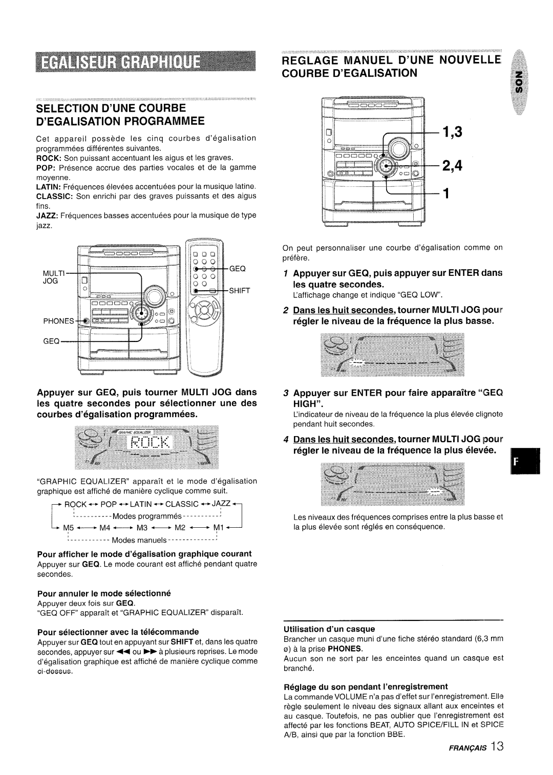 Sony NSX-A777 manual Selection D’UNECOURBE ‘ ‘ D’EGALISATION Programmed, Courbe D’EGALISATION 