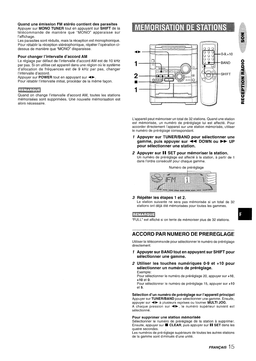 Sony NSX-A777 manual Accord PAR Numero DE Prereglage, Pour changer I’intervalle d’accord AM, Repeter Ies elapes 1 et 