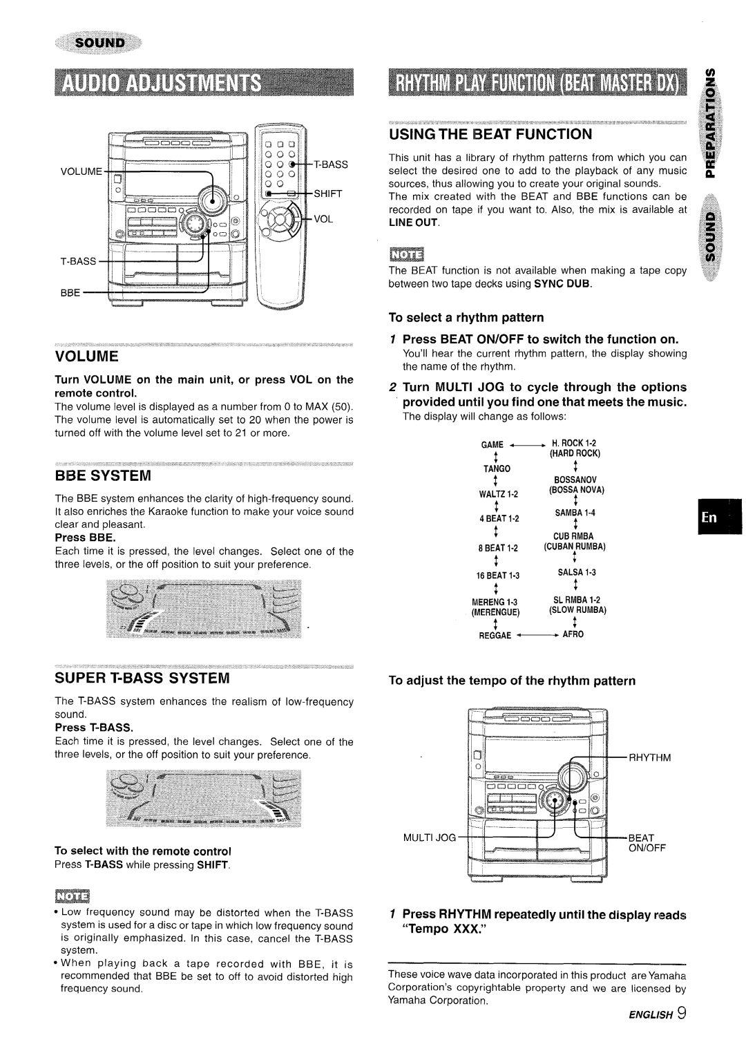 Sony NSX-A777 manual Volume, Using the Ibeat Function, To adjust the tempo of the rhythm pattern 