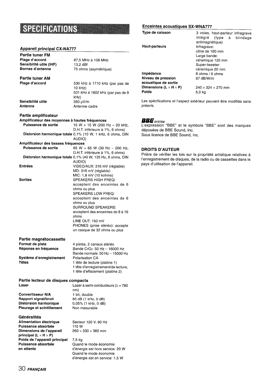 Sony NSX-A777 manual Generalities, 11OW 