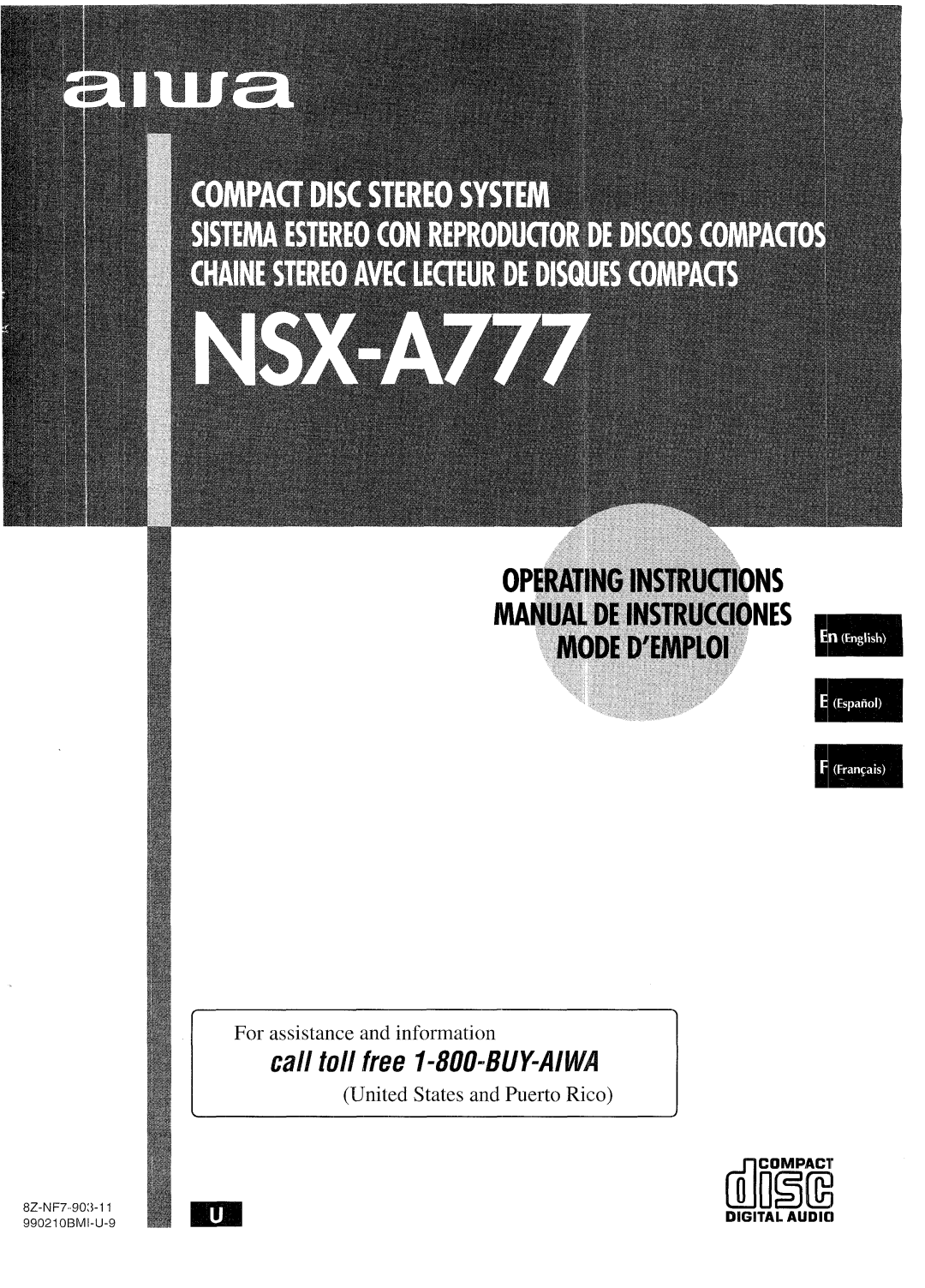 Sony NSX-A777 manual For assistance and information, United States and Puerto Rico, Digital Audici, dlriiii 