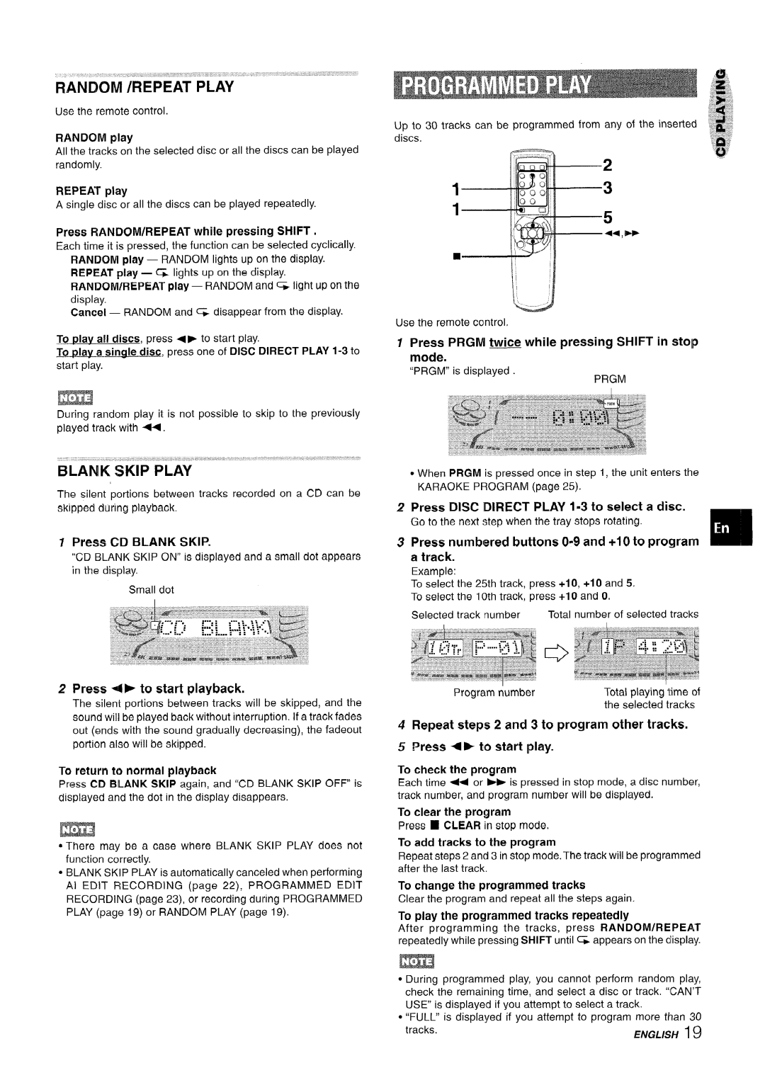 Sony NSX-A777 manual Blank Skip Play, Press CD BLANK SKIP, Press + ~ to start playback, in stolp, Press 4 to start play 