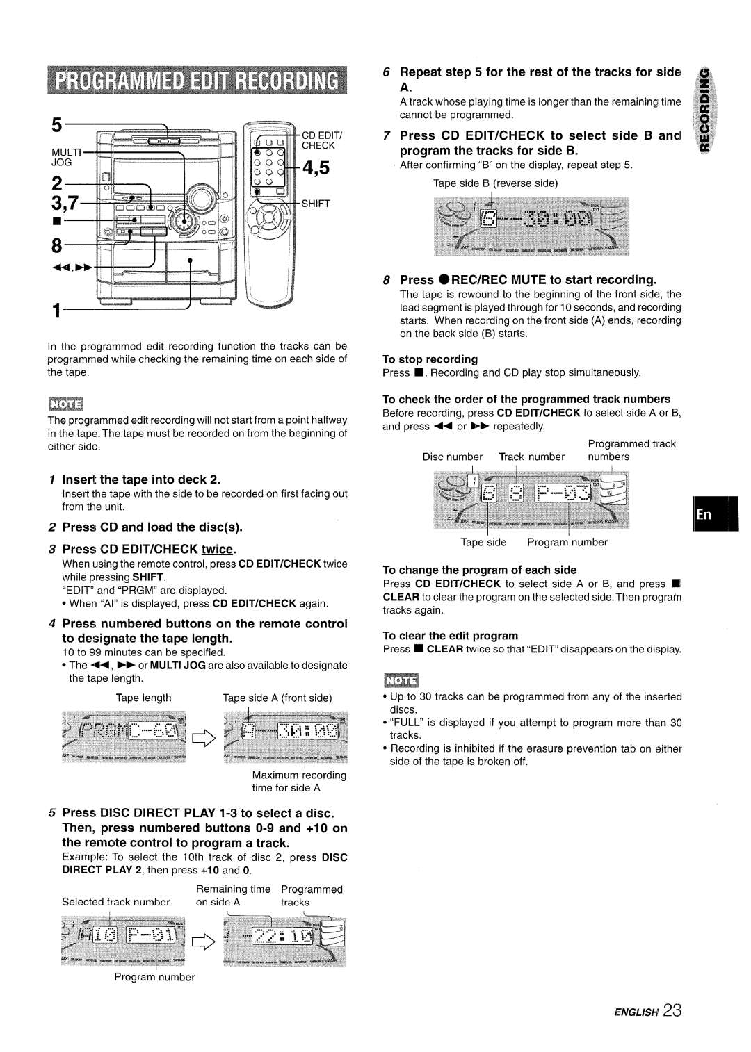 Sony NSX-A777 iI @ J, Press CD and load the discs 3 Press CD EDIT/CHECK twice, Press REC/REC MUTE to start recordiw, g r~ 