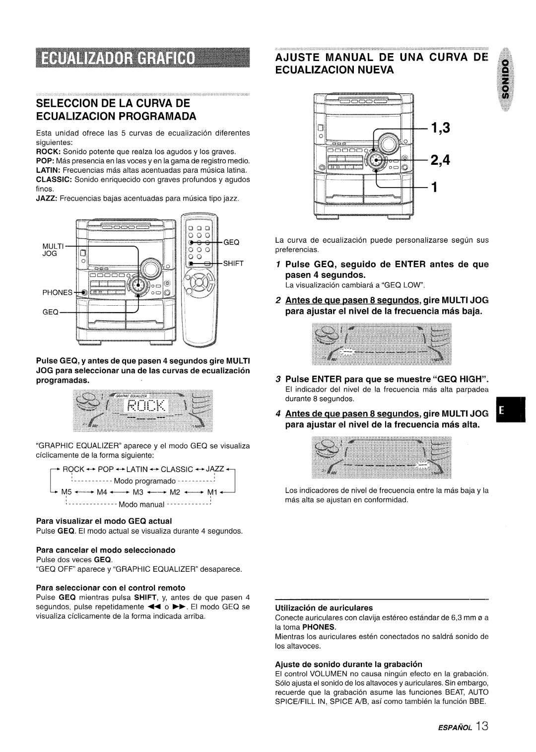 Sony NSX-A777 manual Seleccion De La Curva De, Ecuailizacion Programada, Ecualizacion Nueva, 1,3 2,4, ESPAMOL 1~ 