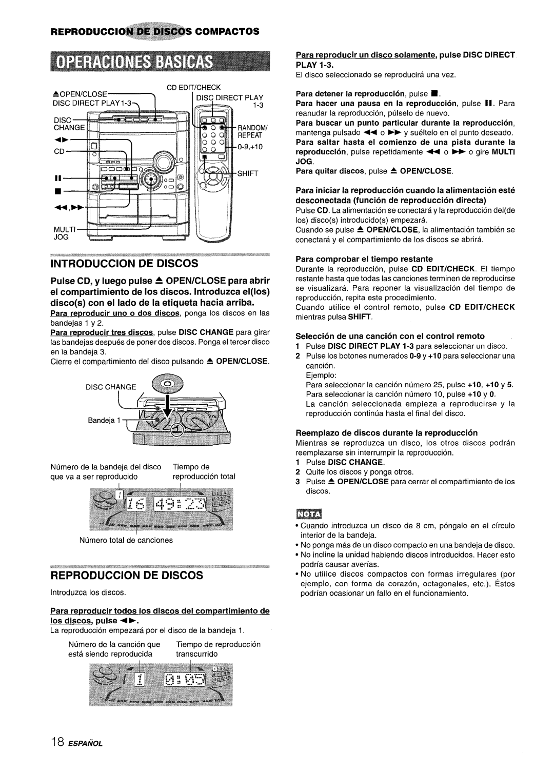Sony NSX-A777 manual REPRODUCCl~@~@~B=@COMPACTOS, Seleccion de una cancion con el control remoto, ESPAfiOL 