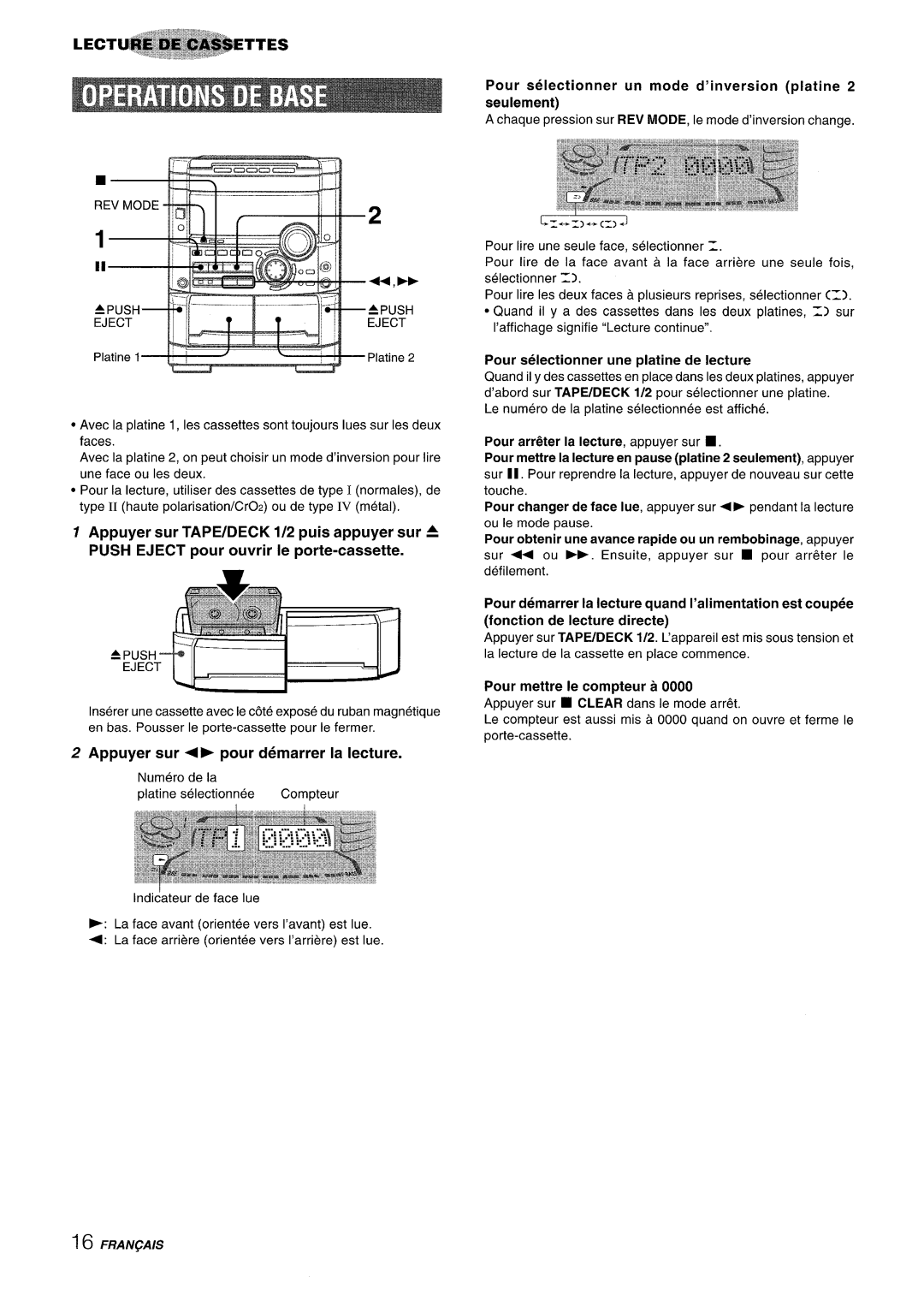 Sony NSX-A777 manual Appuyer sur + pour demarrer la lecture, Pour selectionner un mode d’inversion platine 2 seuiement 