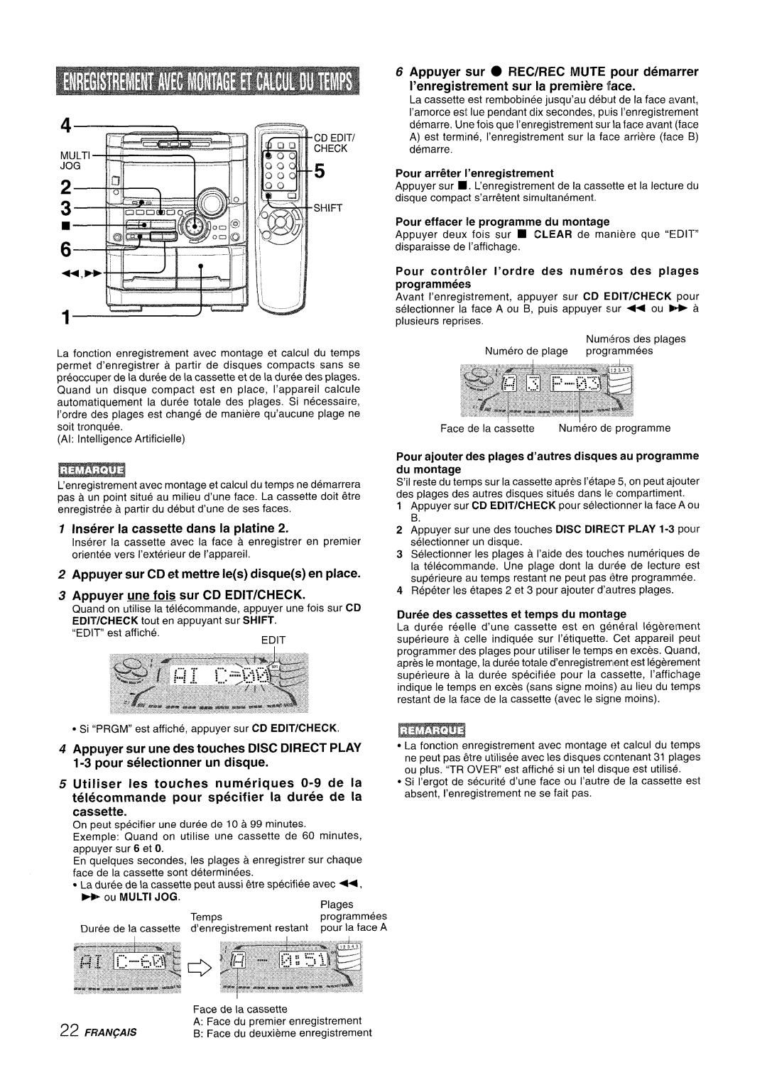 Sony NSX-A777 manual Appuyer sur REC/REC MUTE pour d6marrer, I’enregistrement sur la prelmiere Ikce, ou MULTI JOG 