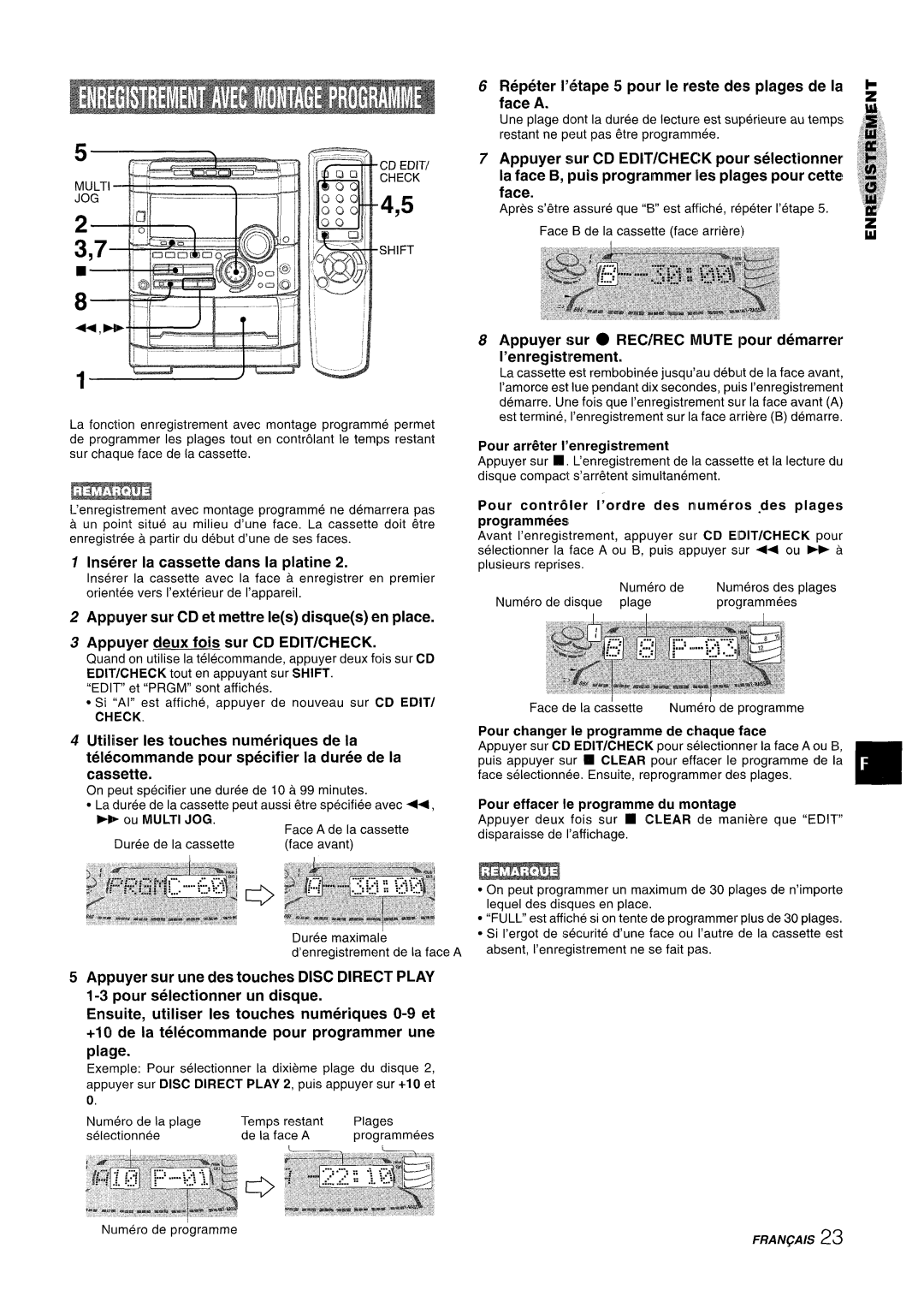 Sony NSX-A777 manual 1 lns6rer la cassette clans la platine, Appuyer deux fois sur CD EDIT/CHECK 