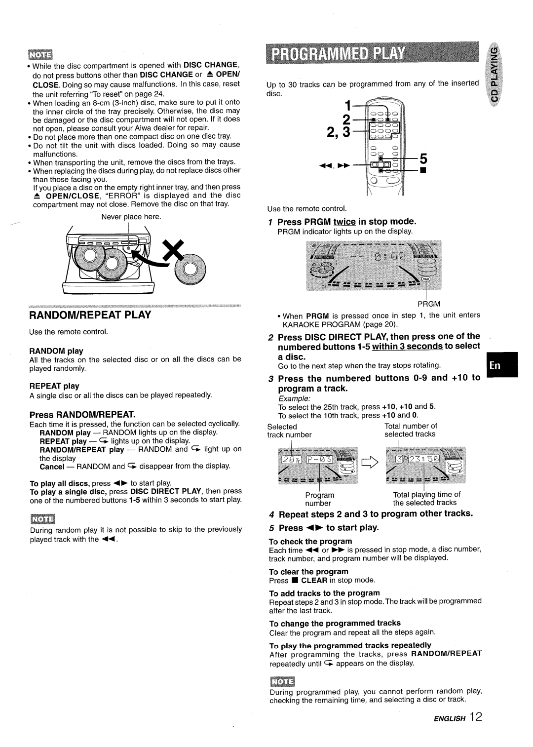 Sony NSX-A959 manual Press RANDOM/REPEAT, Press Prgm twice in stop mode, Program a track 