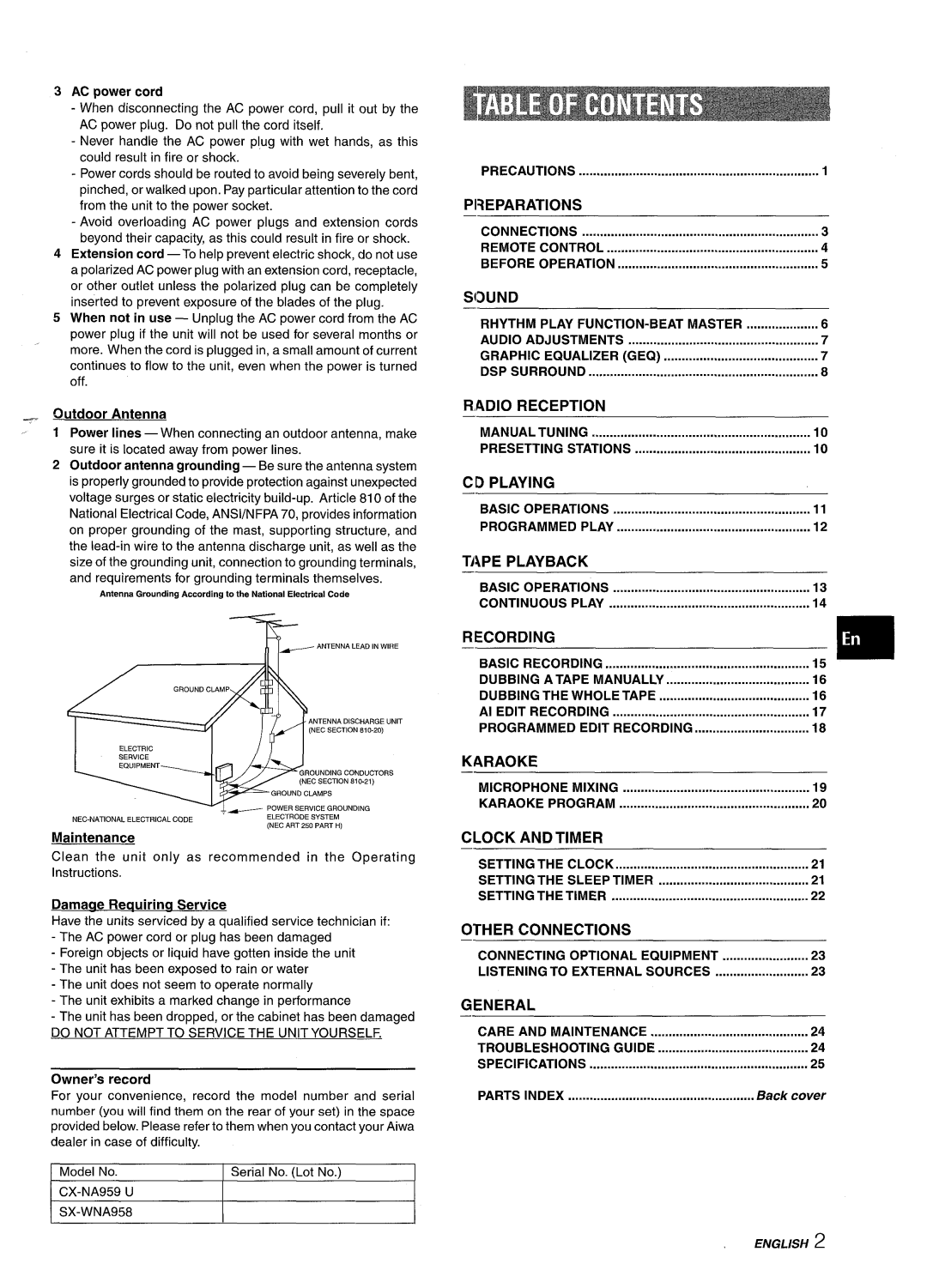 Sony NSX-A959 Do not Attempt to Service the Unit Yourself, SX-WNA958 Precautions, Before Operation, Graphic Equalizer 