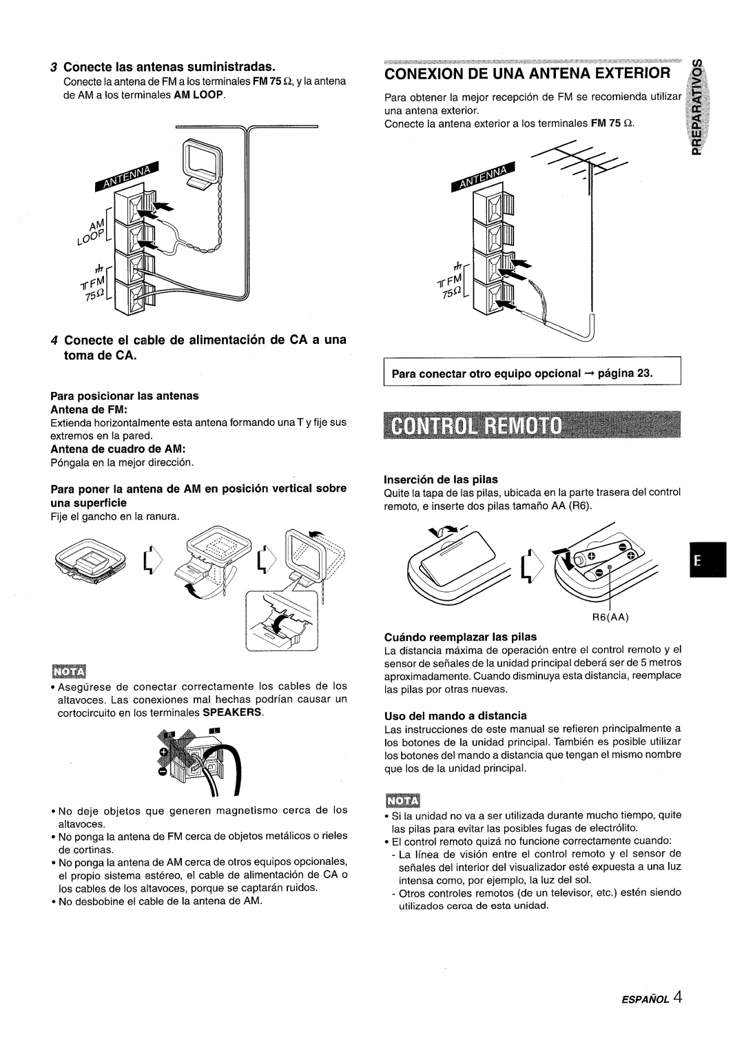 Sony NSX-A959 manual Conecte Ias antenas suministradas, Conecte el cable de alimentacion de CA a una toma de CA 