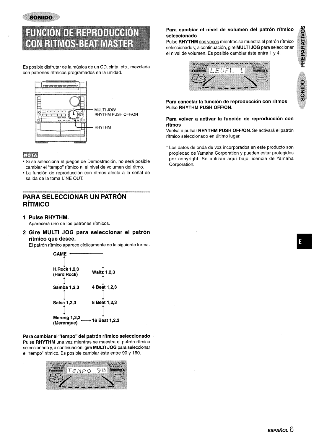 Sony NSX-A959 manual Pulse Rhythm, Gire Multi JOG para seleccionar el patron ritmico que desee 