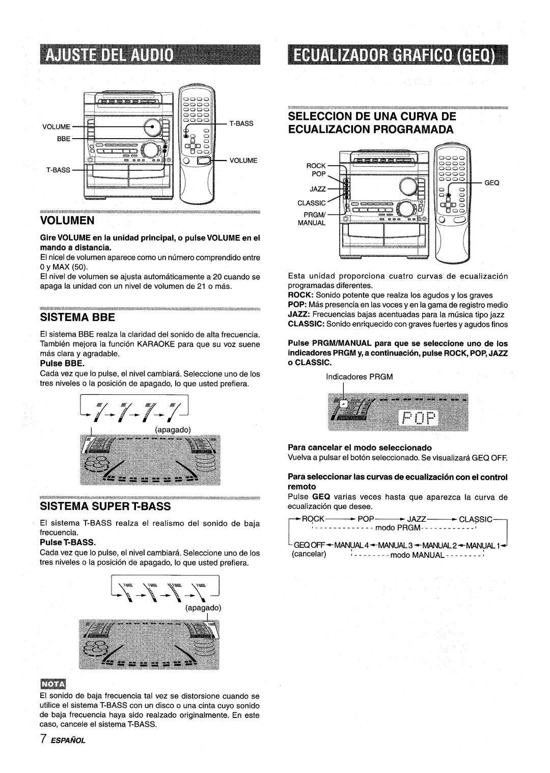 Sony NSX-A959 manual Volumen, Sistema BBE, Pulse BBE, Para cancelar el modo seleccionado 