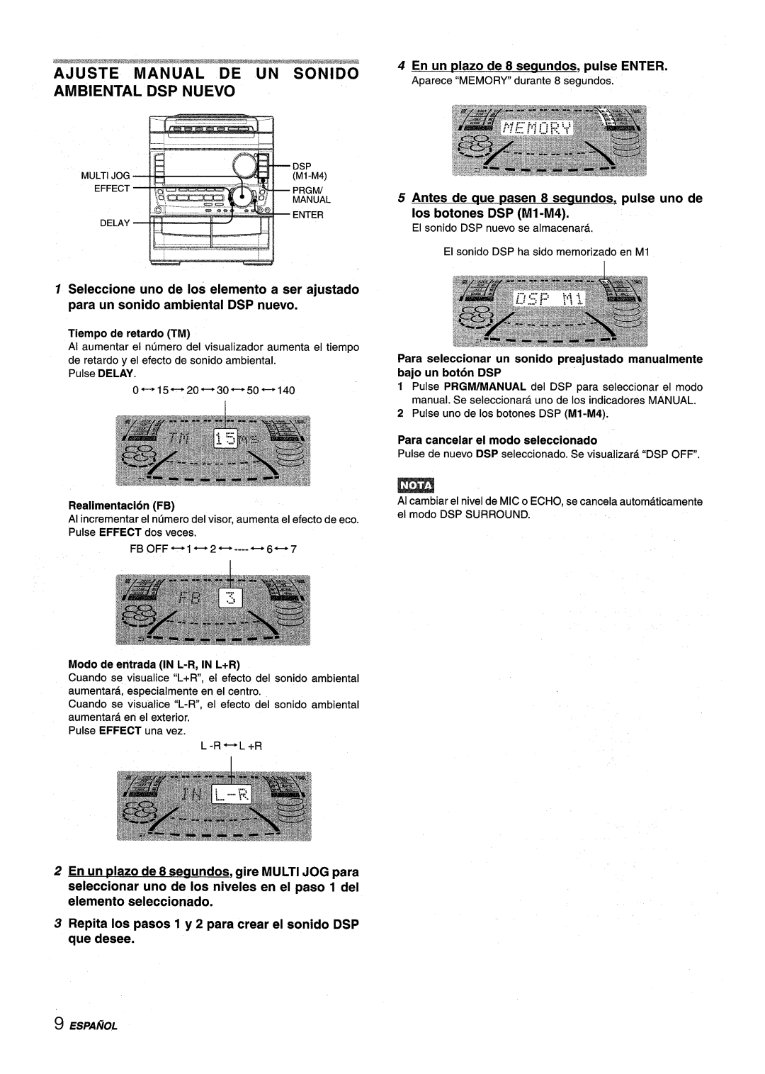 Sony NSX-A959 manual En un plazo de 8 seaundos, pulse Enter, Para cancslar el modo seleccionado, Tiempo de retardo TM 