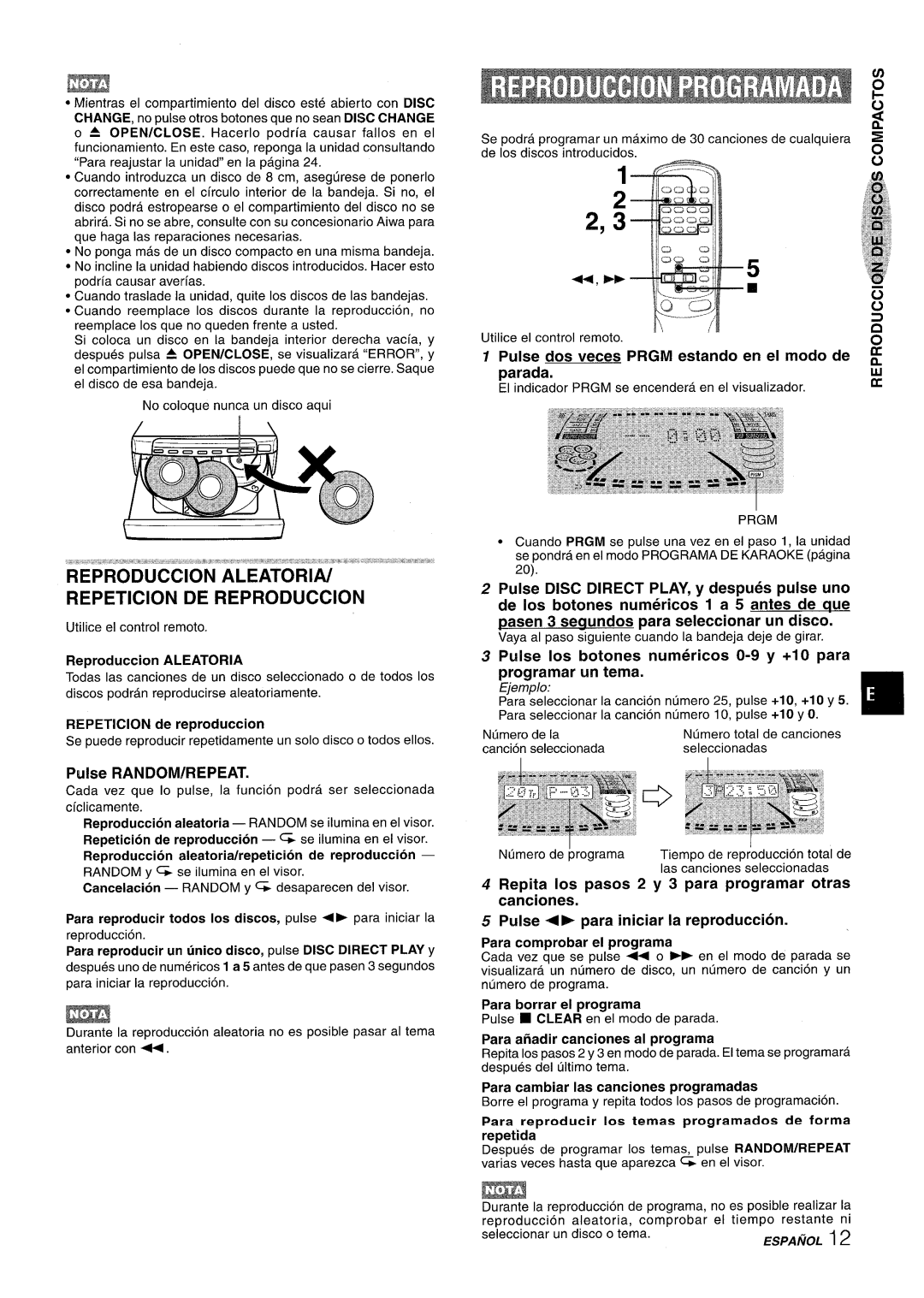 Sony NSX-A959 manual Reproduction ALEATORIA/ Repetition DE Reproduction, Pulse Randomirepeat 