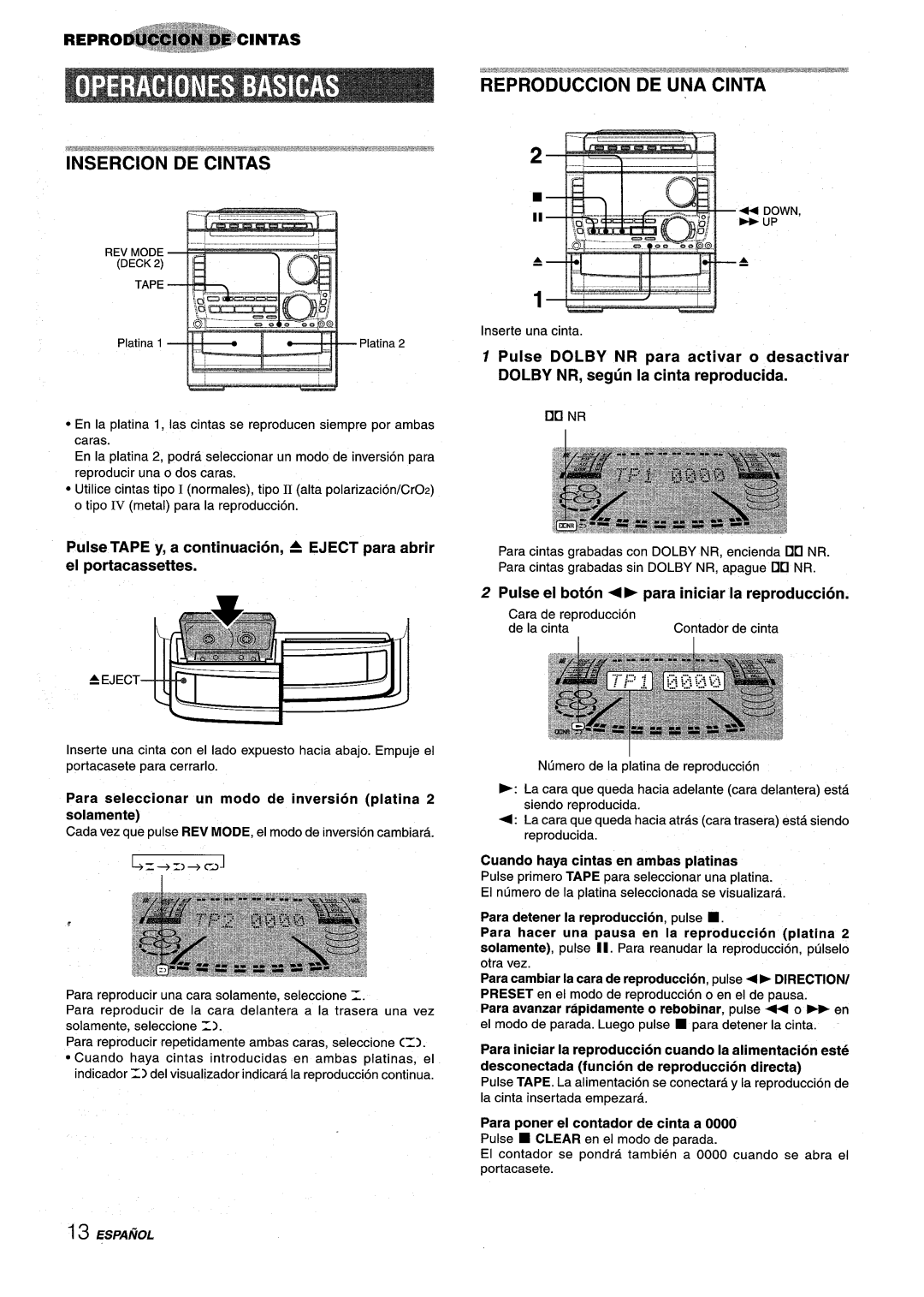 Sony NSX-A959 manual Pulse el boton + Para iniciar La reproduction, Cuando haya cintas en ambas platinas, AE Ject 