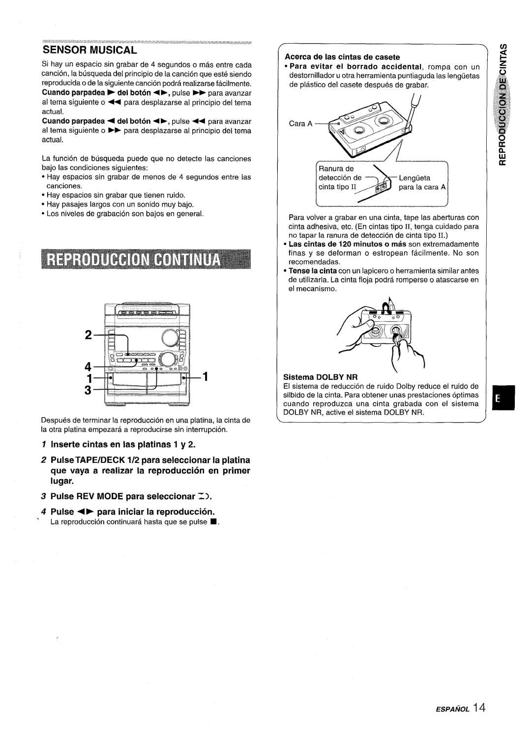 Sony NSX-A959 manual Cuando parpadea del boton + k, pulse + para avanzar, Sistema Dolby NR 