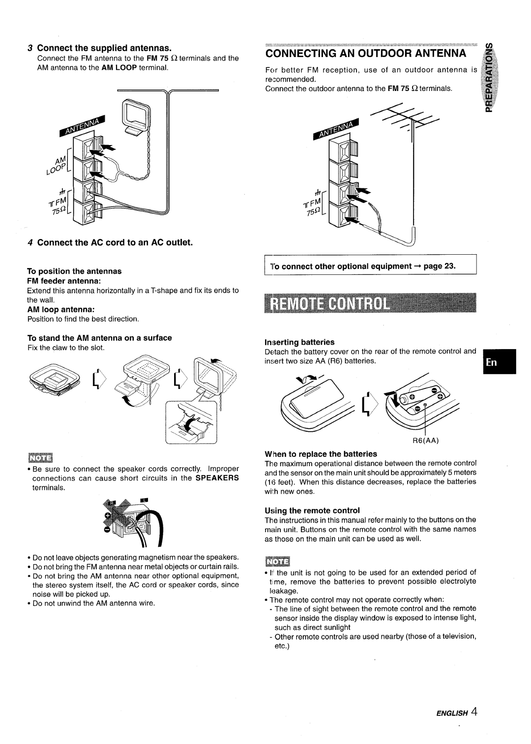 Sony NSX-A959 manual Connecting AN Outdoor Antenna, Connect the supplied antennas, Connect the AC cord to an AC outlet 