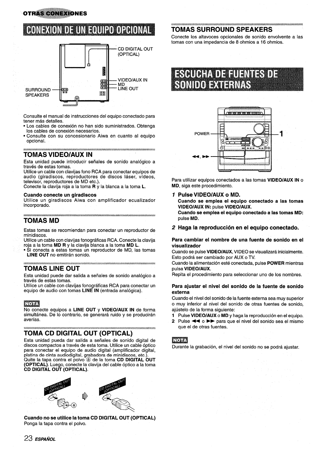 Sony NSX-A959 manual Tomas Surround Speakers, Tomas VIDEO/AUX, Tomas MD, Tomas Line OUT 