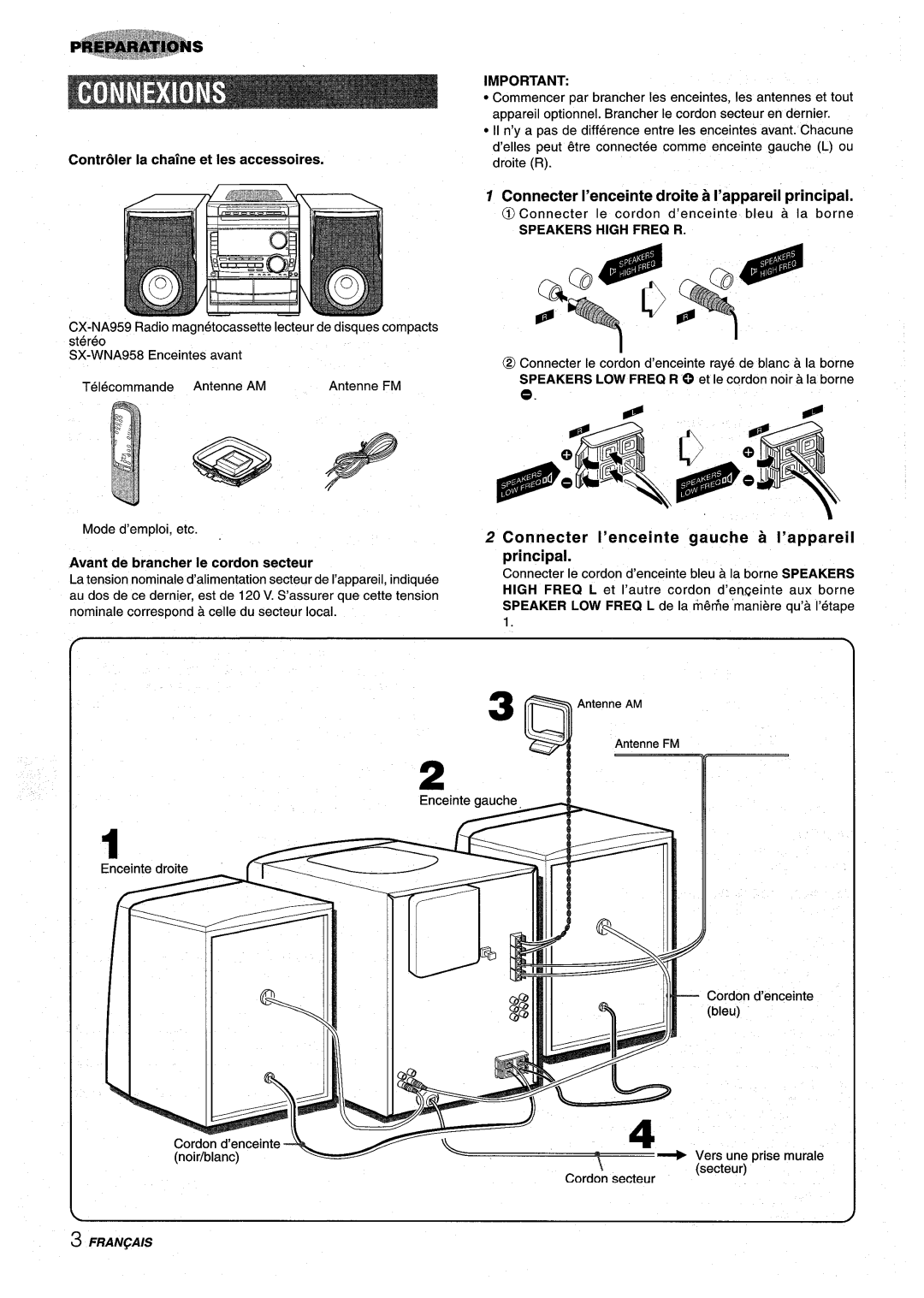 Sony NSX-A959 Connecter I’enceinte droite a I’appareil principal, Connecter I’enceinte gauche a I’appareil, Principal 