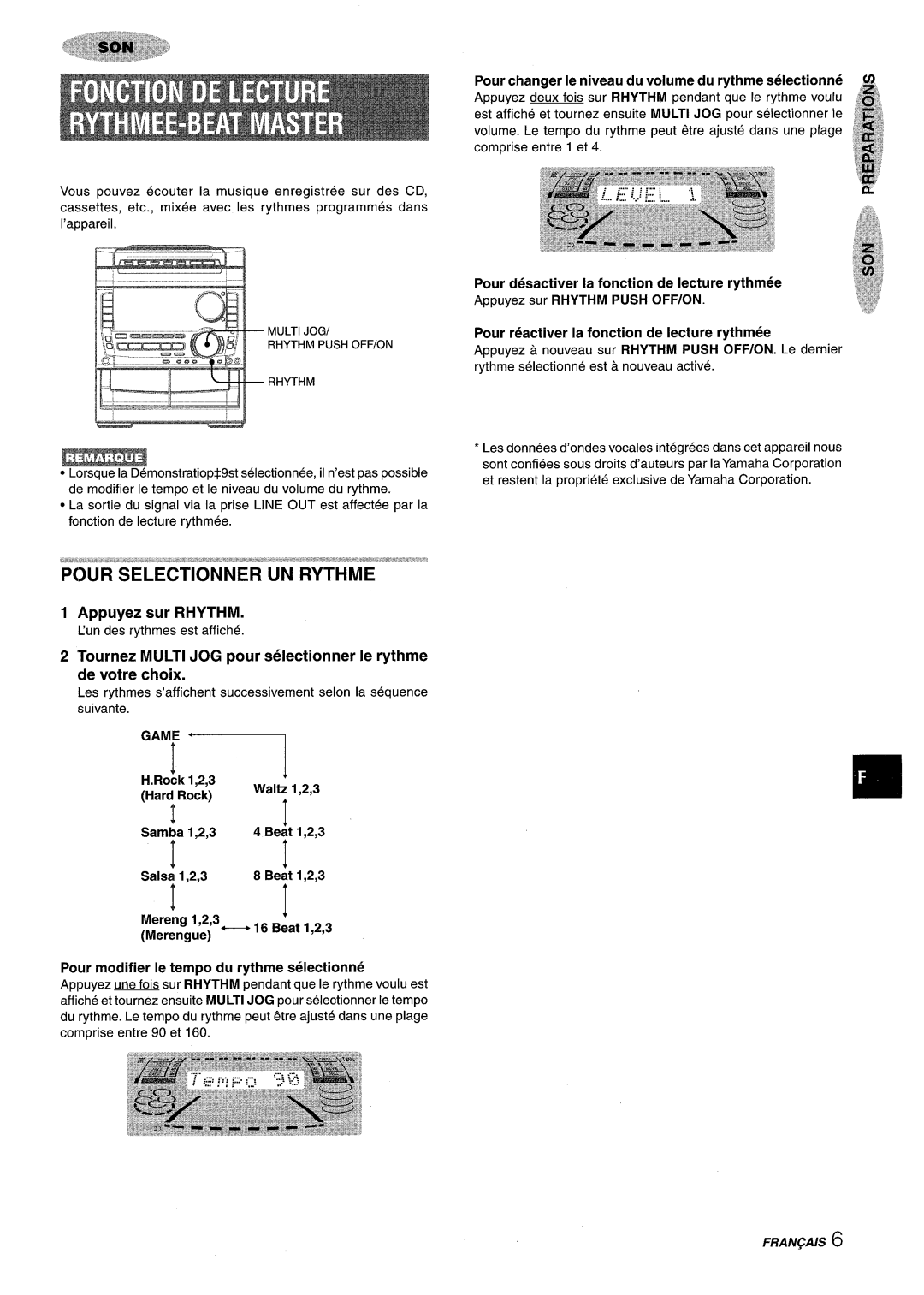 Sony NSX-A959 manual Appuyez sur Rhythm 