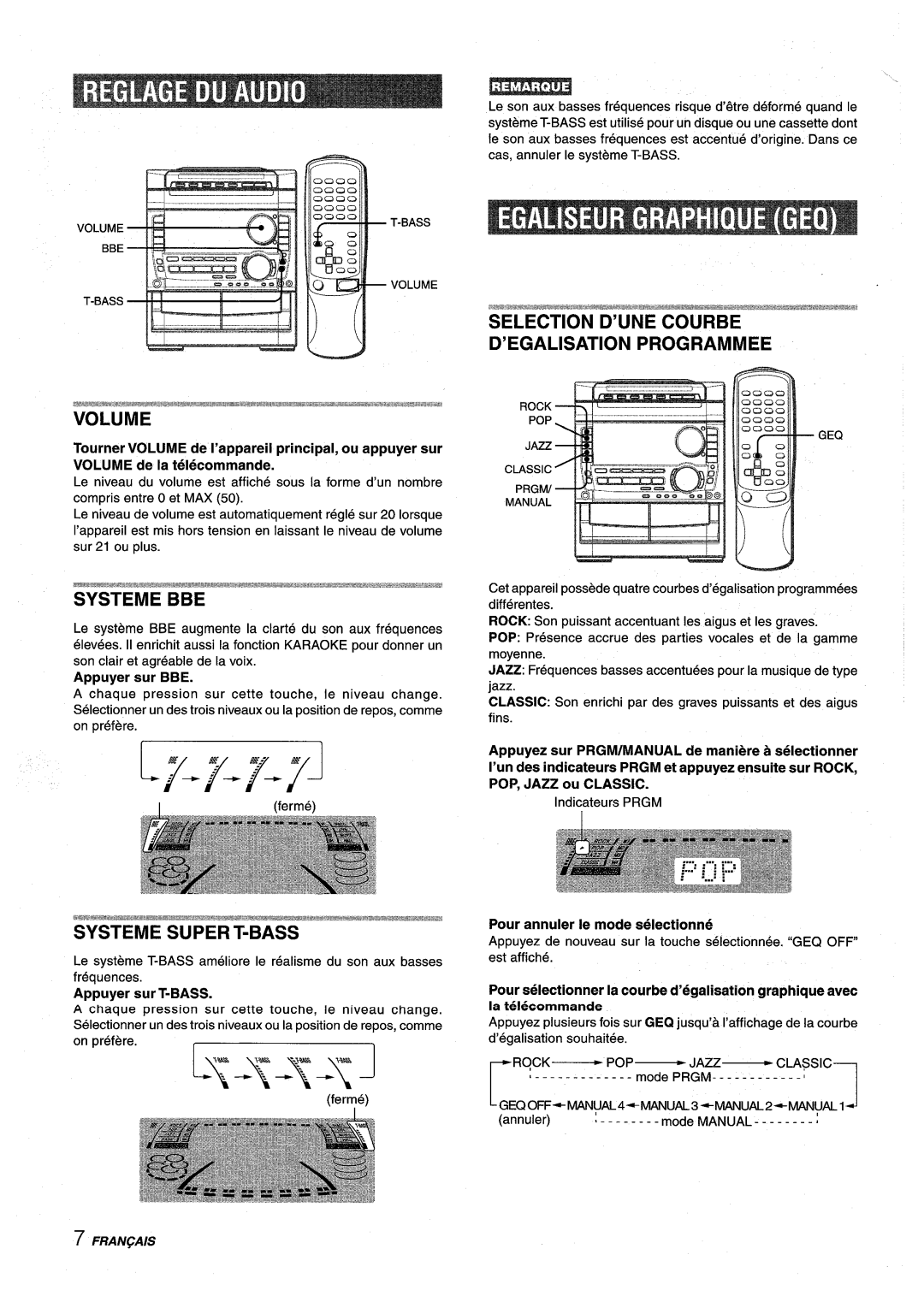 Sony NSX-A959 manual Selection D’UNE Courbe ’EGALISATION Programmee, Systeme Super T-BASS, Appuyer sur BBE 