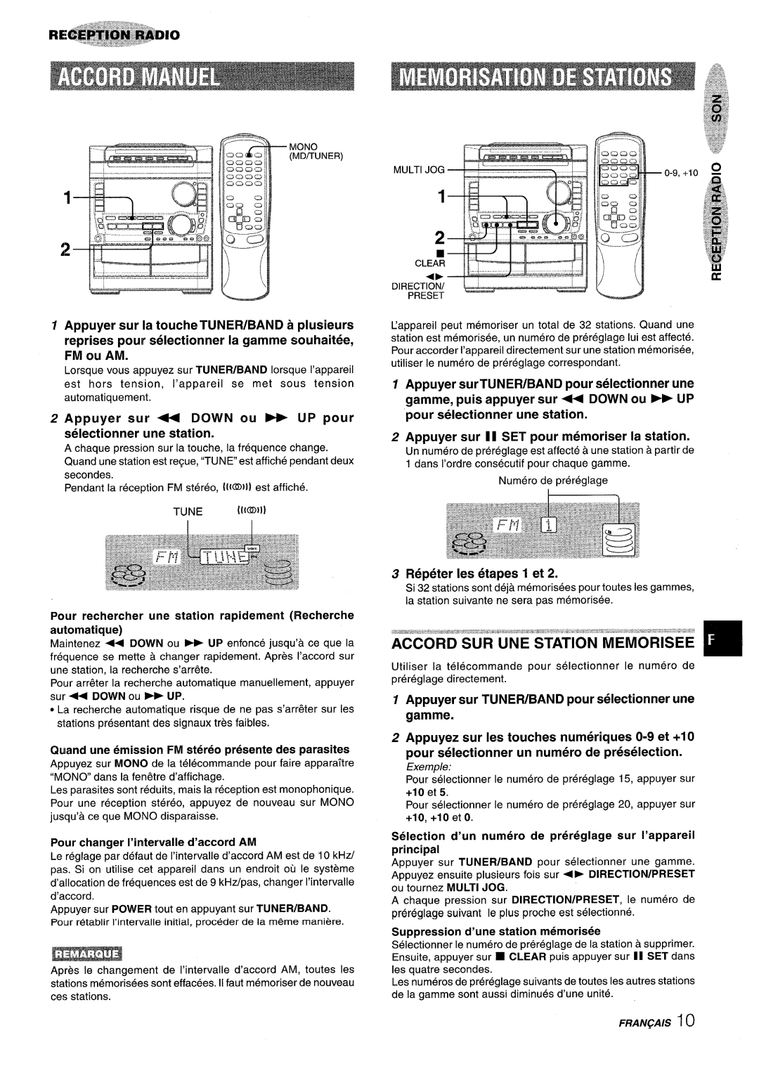 Sony NSX-A959 manual Selectionner une station, Repeter Ies etapes 1 et, Pour changer I’intervalle d’accord AM, Fran&A/S 