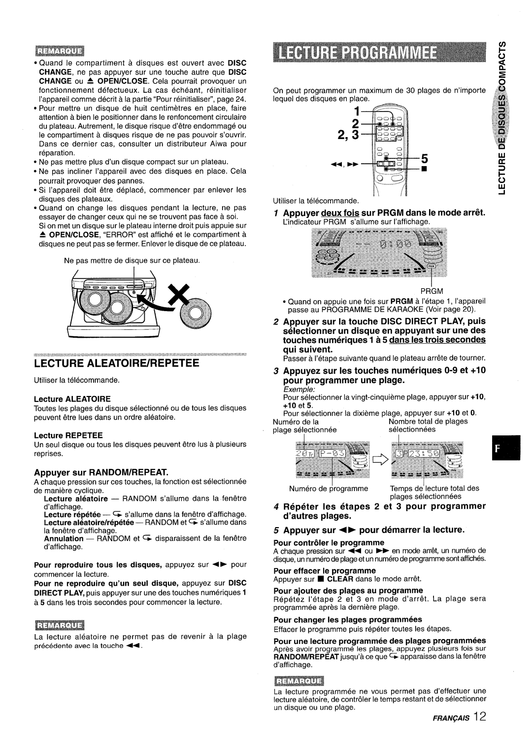 Sony NSX-A959 manual Appuyer sur RANDOM/REPEAT, Appuyer deux fois sur Prgm clans Ie mode arr~t 