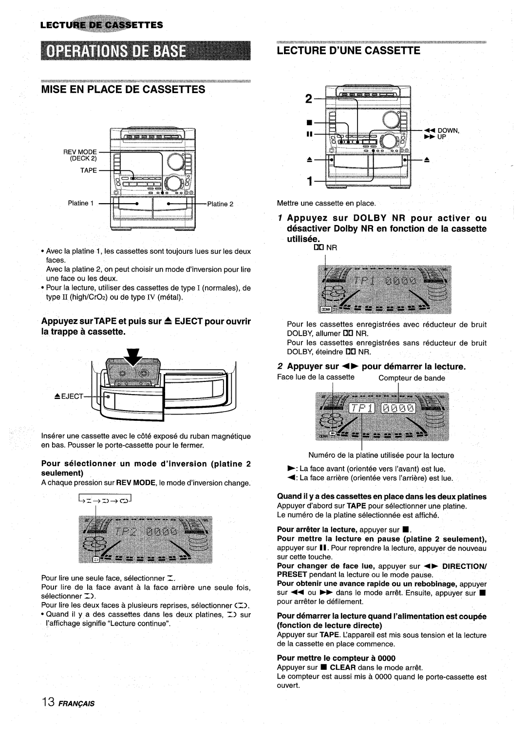 Sony NSX-A959 manual Appuyez sur Dolby NR pour activer ou, Utilisee 