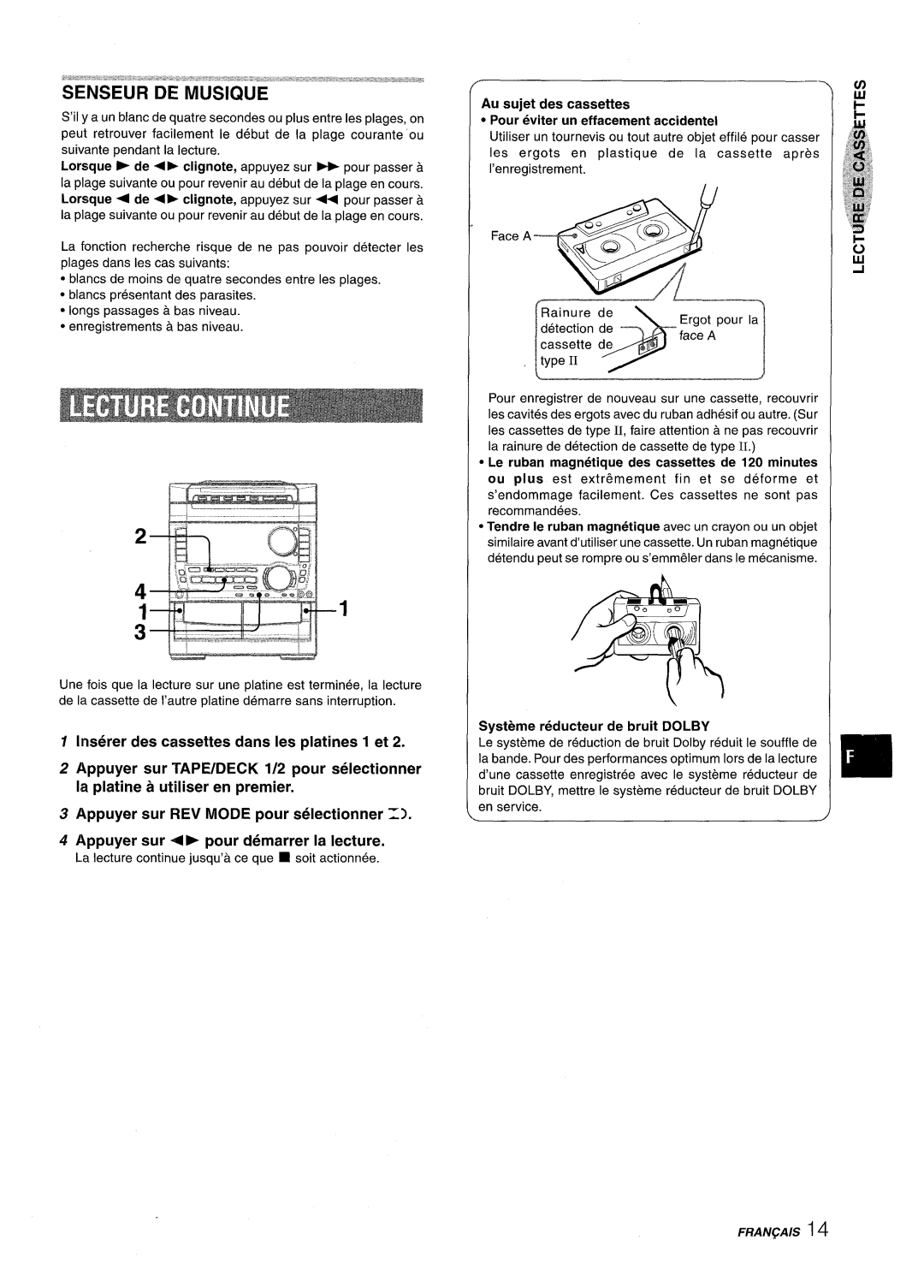 Sony NSX-A959 manual Au sujet des cassettes Pour eviter un effacement accidental, Recommandees 