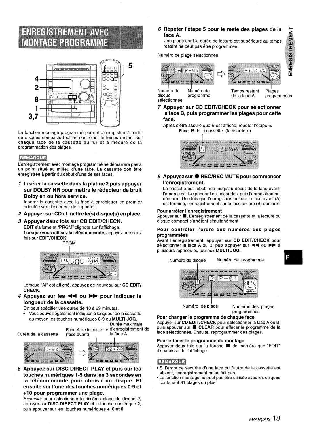 Sony NSX-A959 Repeter I’etape 5 pour Ie reste des plages de la Face a, Pour changer Ie programme de chaque face, Check 