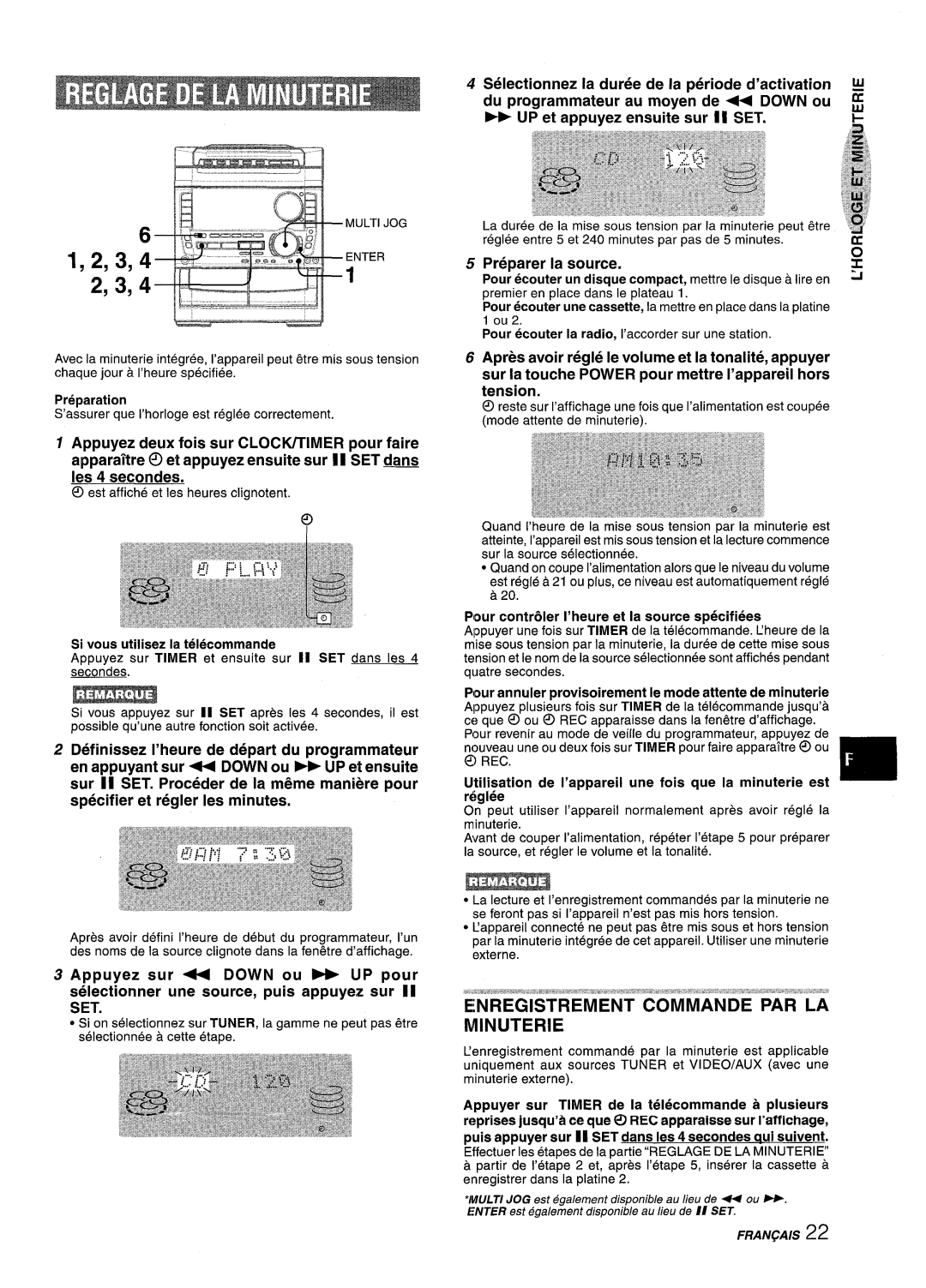 Sony NSX-A959 manual UP et appuyez Ensuite Sur 11 SET, Preparer la source, Pour contr&er I’heure et la source specifiers 