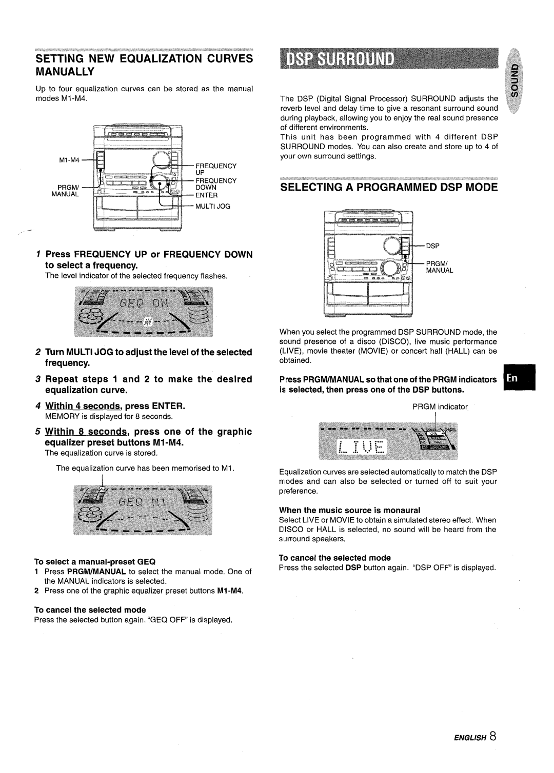 Sony NSX-A959 manual Setting NEW Equalization Curves Manually, Press Frequency UP or Frequency Down to select a frequency 