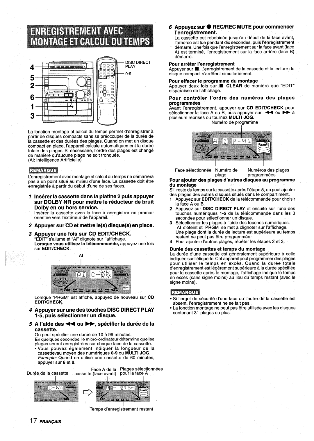 Sony NSX-A959 manual Appuyer sur CD et mettre Ies disques en place, Appuyer une fois sur CD EDITICHECK, Edit/Check 
