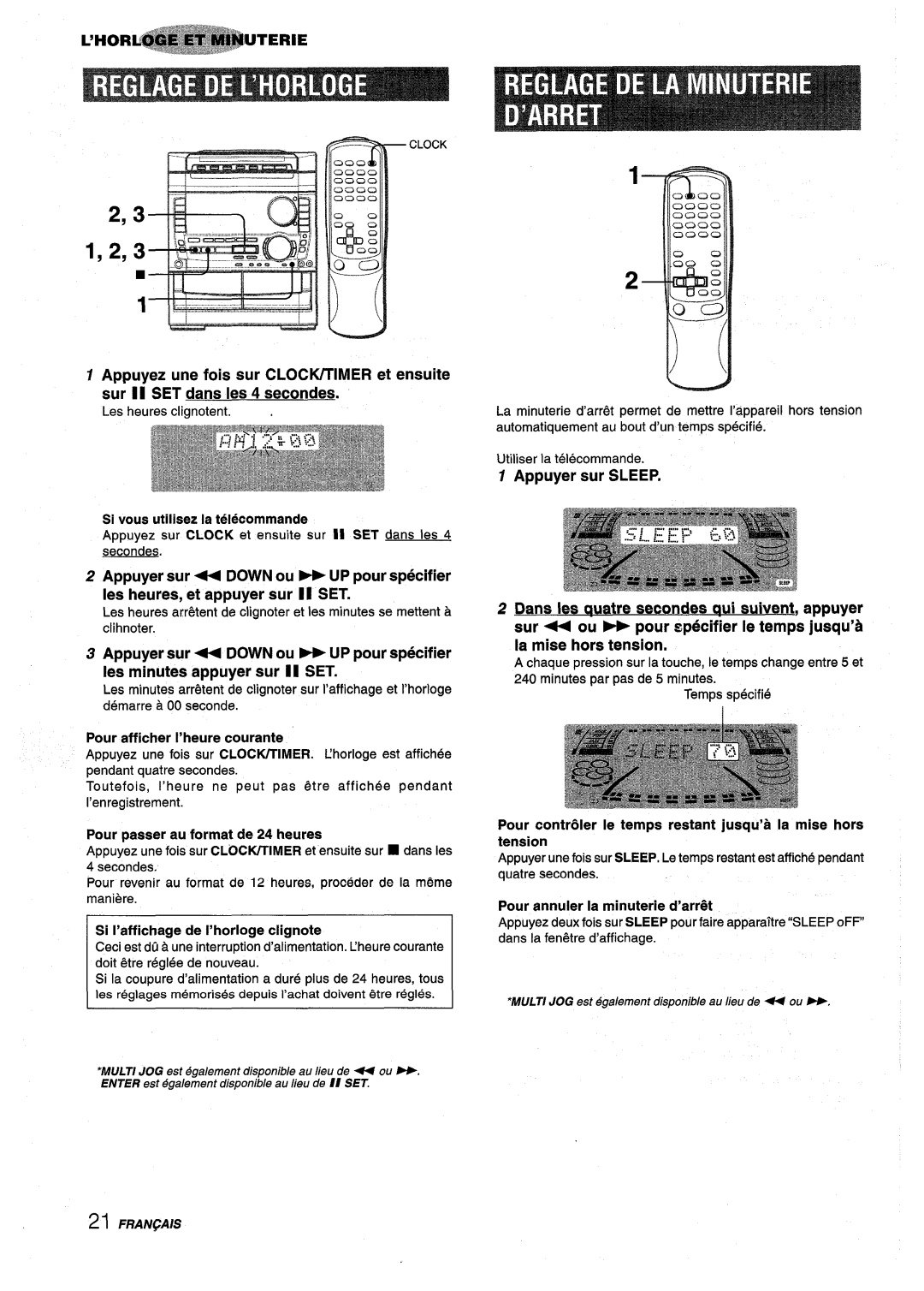 Sony NSX-A959 manual 2,3*, al 1,2, Appuyer sur - DOWN ou UP pour specifier, Ies heures, et appuyer sur 11 SET 