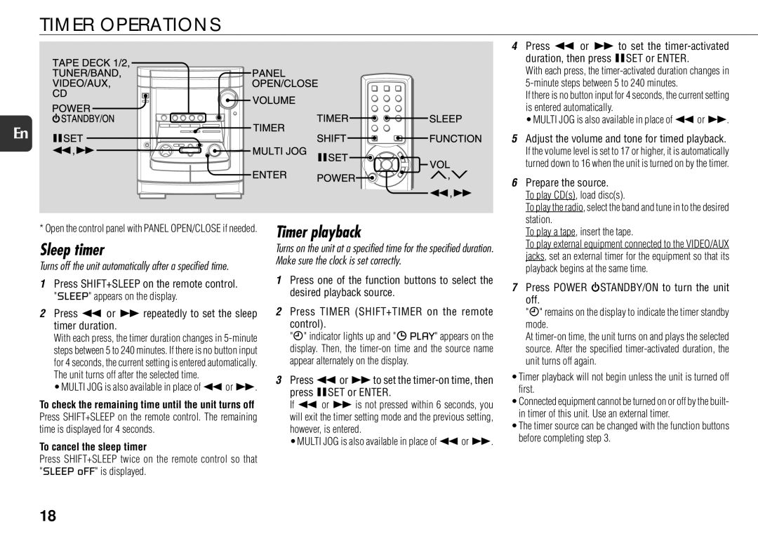 Sony NSX-AJ700 operating instructions Timer Operations, Sleep timer, Timer playback, To cancel the sleep timer 