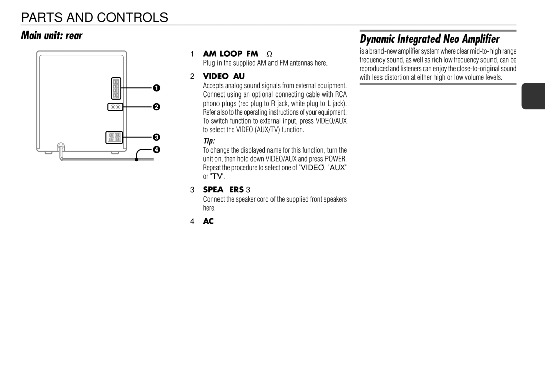 Sony NSX-AJ700 operating instructions Parts and Controls, Main unit rear, Dynamic Integrated Neo Amplifier 