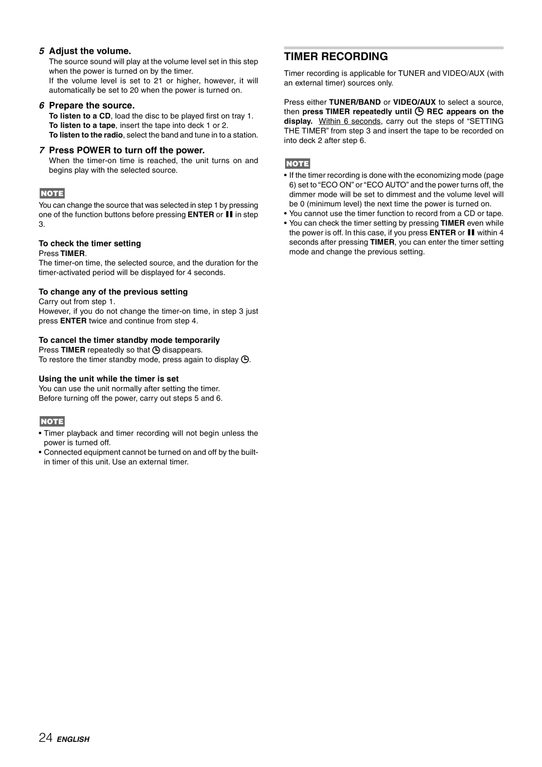 Sony NSX-AJ80 manual Timer Recording, Adjust the volume, Prepare the source, Press Power to turn off the power 