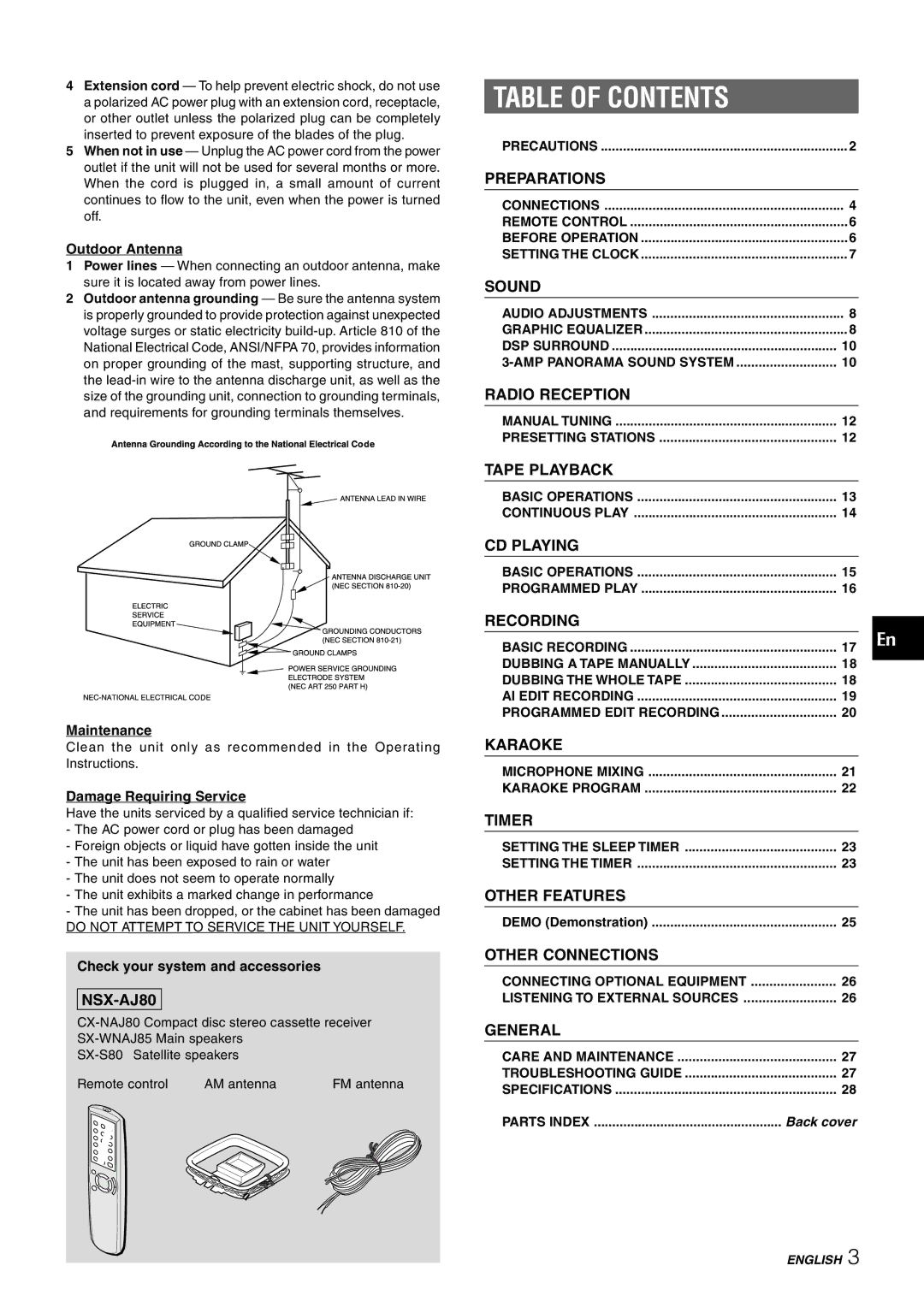 Sony NSX-AJ80 manual Table of Contents 