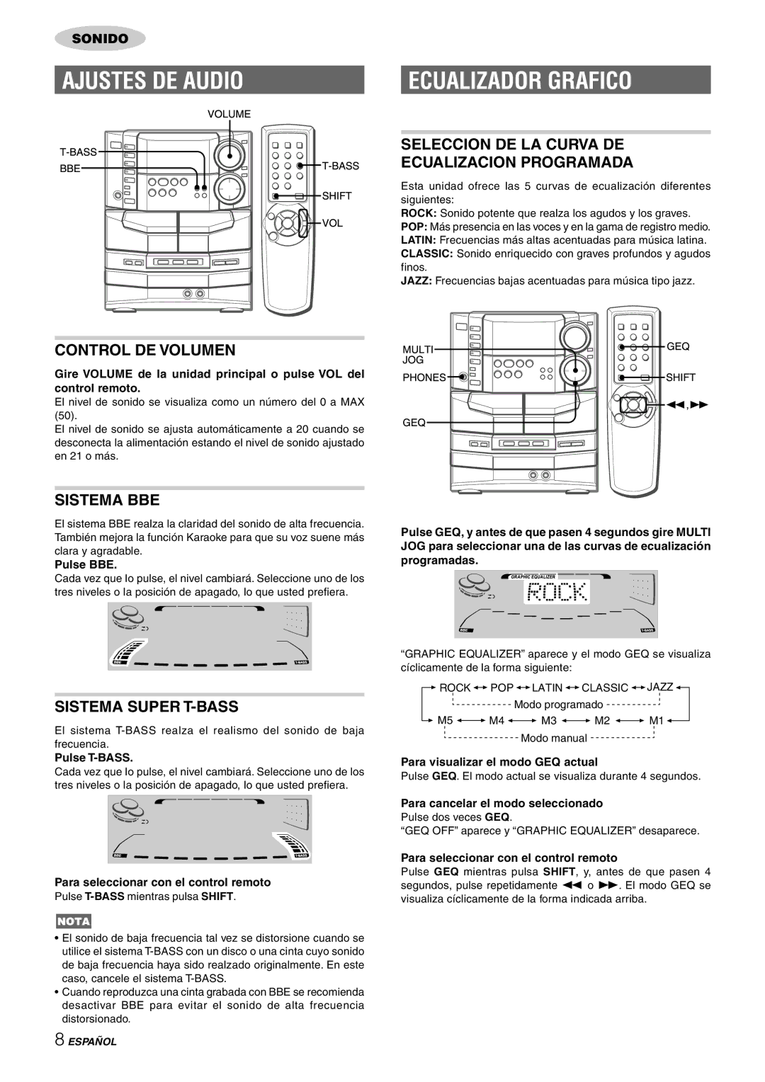 Sony NSX-AJ80 manual Ajustes DE Audio Ecualizador Grafico 