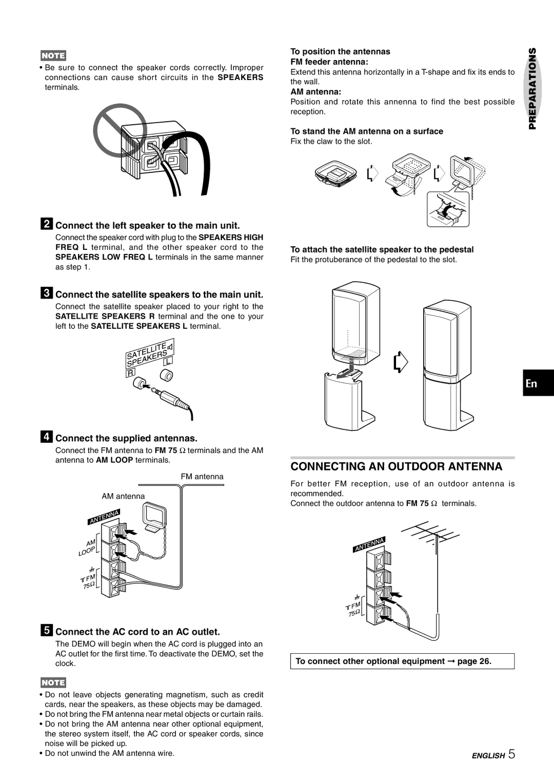 Sony NSX-AJ80 Connecting AN Outdoor Antenna, 2Connect the left speaker to the main unit, 4Connect the supplied antennas 