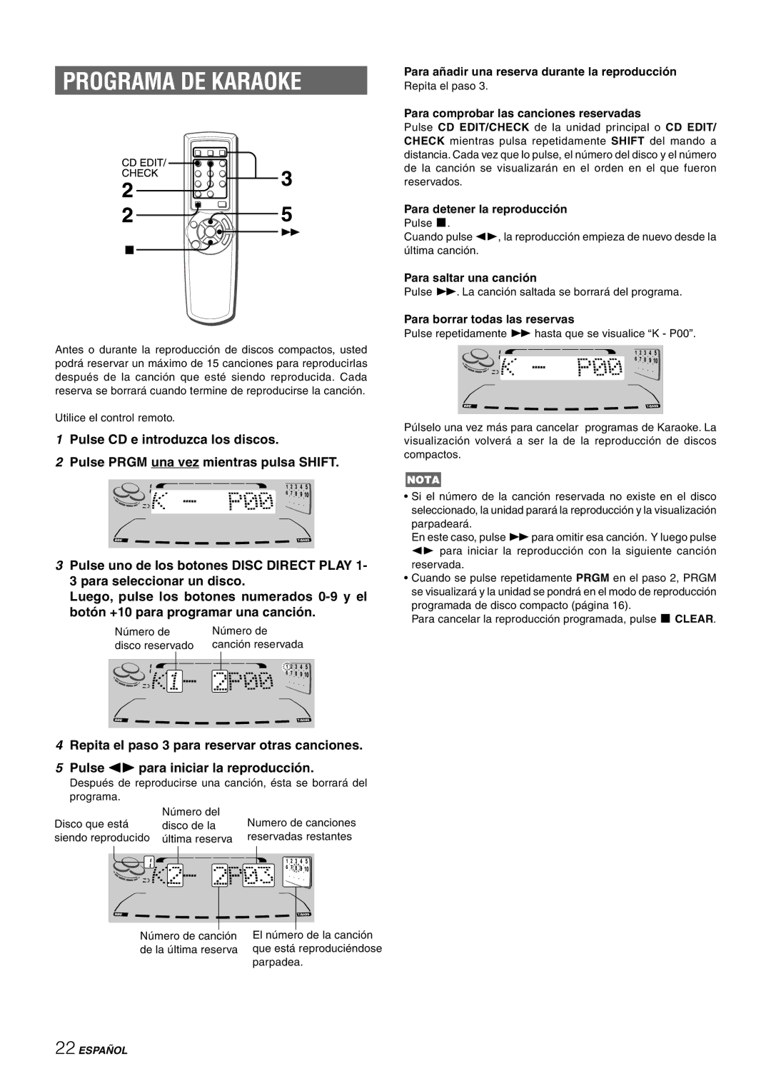 Sony NSX-AJ80 manual Programa DE Karaoke 