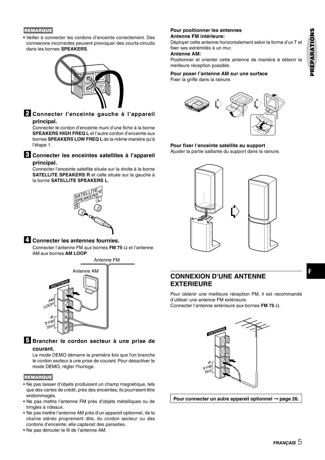 Sony NSX-AJ80 manual Connexion D’UNE Antenne Exterieure, 2Connecter l’enceinte gauche à l’appareil principal 