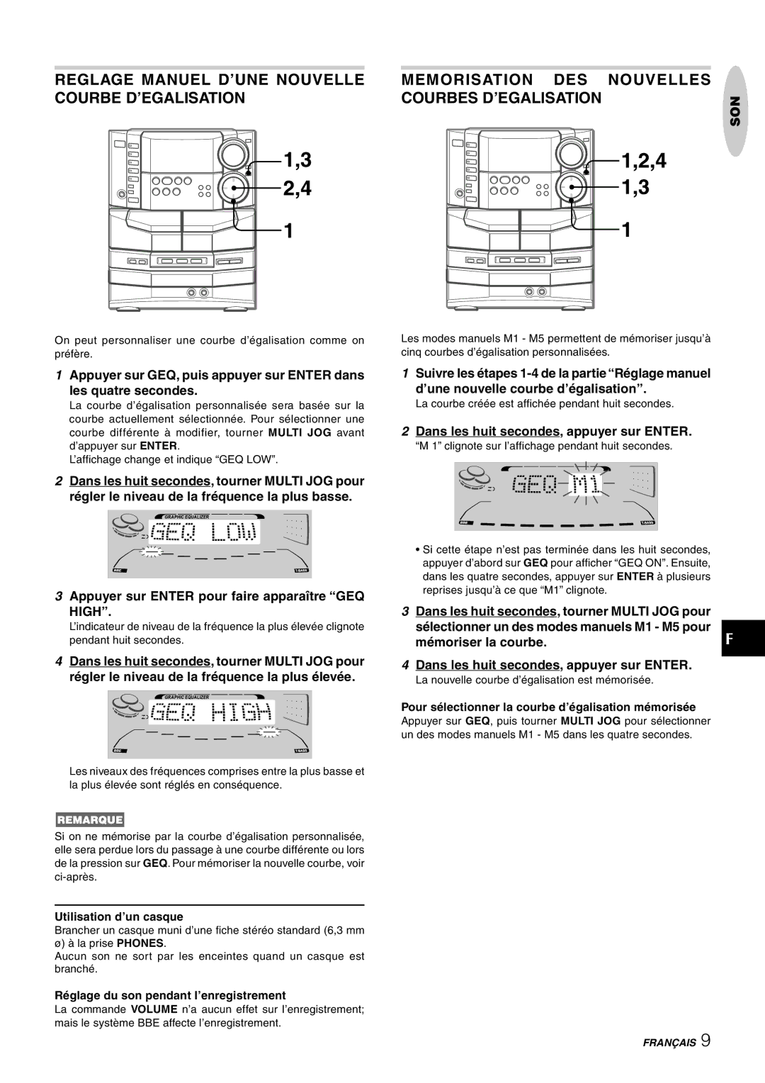 Sony NSX-AJ80 Reglage Manuel D’UNE Nouvelle Courbe D’EGALISATION, Memorisation DES Nouvelles Courbes D’EGALISATION, High 