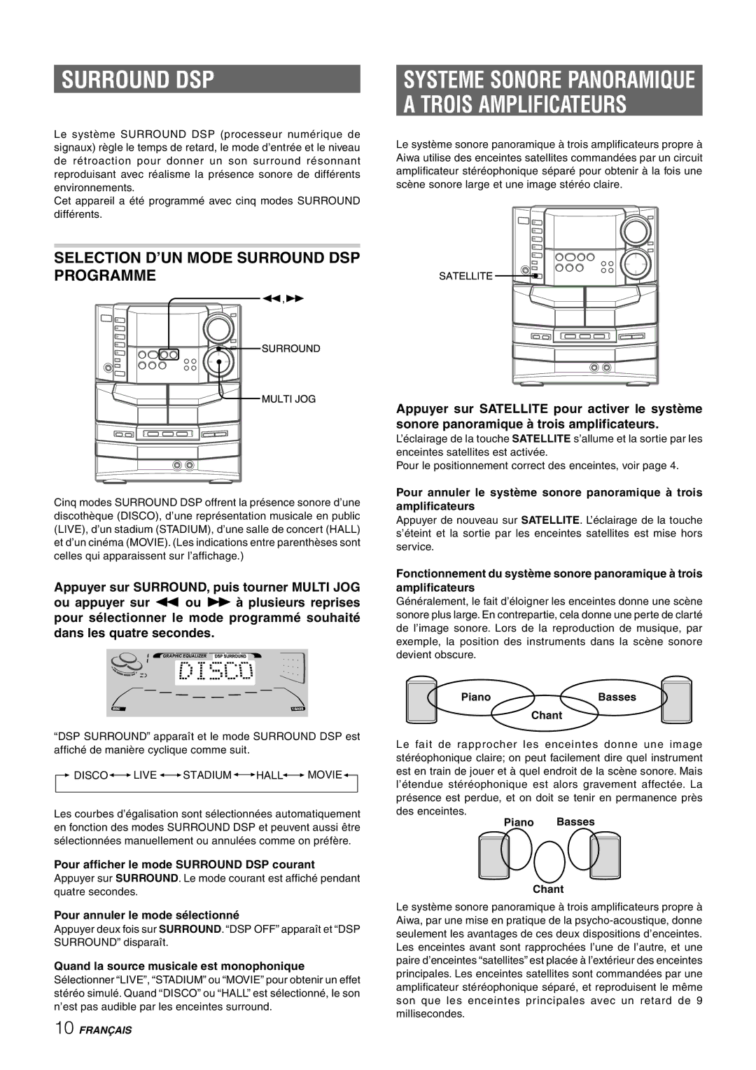 Sony NSX-AJ80 manual Trois Amplificateurs, Selection D’UN Mode Surround DSP Programme 