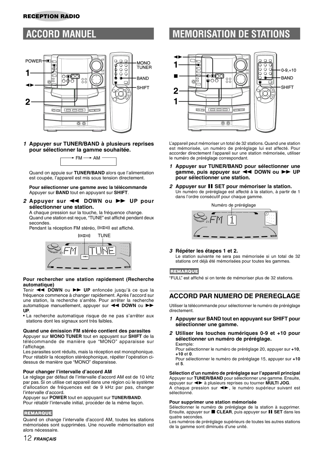 Sony NSX-AJ80 manual Accord Manuel, Memorisation DE Stations, Accord PAR Numero DE Prereglage, Répéter les étapes 1 et 