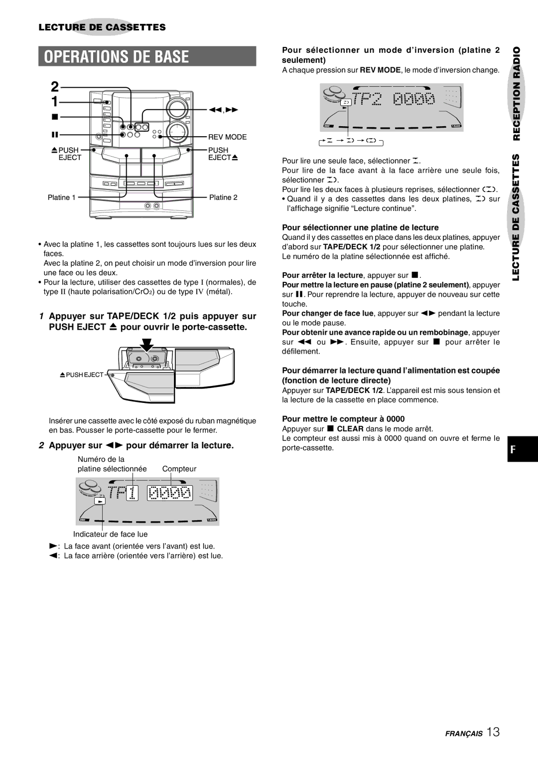 Sony NSX-AJ80 manual Operations DE Base, Appuyer sur d pour démarrer la lecture, Cassettesde 