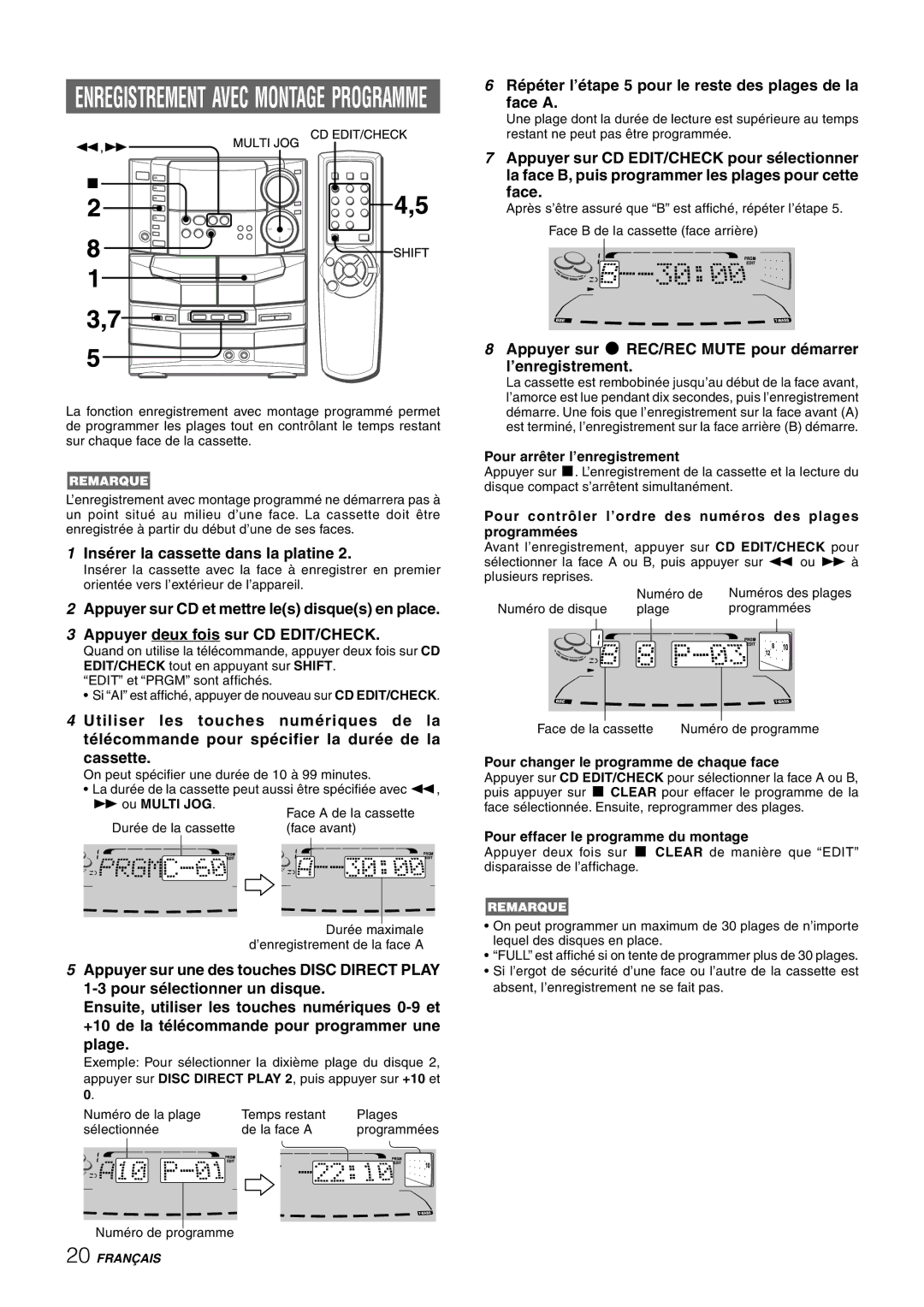 Sony NSX-AJ80 manual Répéter l’étape 5 pour le reste des plages de la Face a, Pour changer le programme de chaque face 